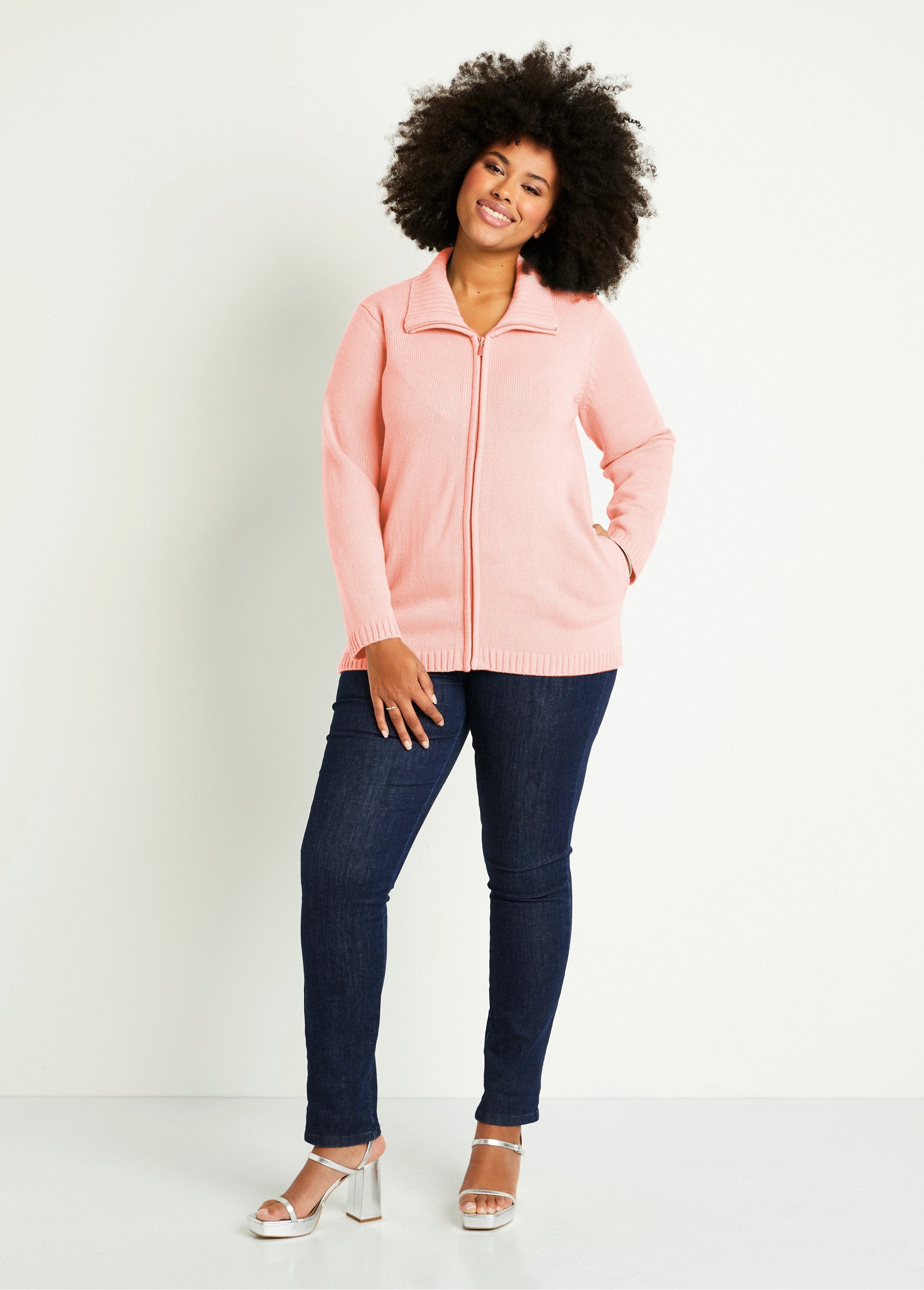 Gilet_zippé_long_uni_col_montant_Rose_SF1_curvy