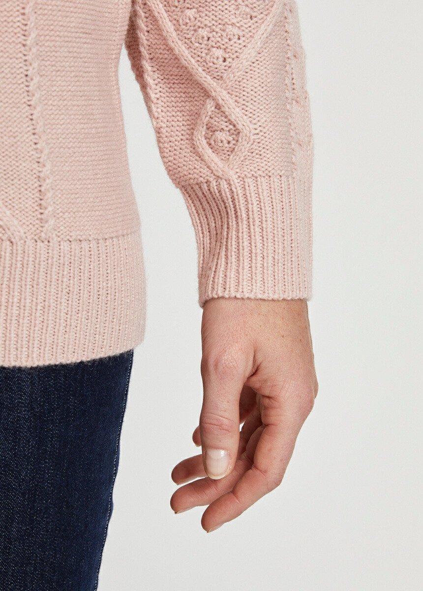 Gilet_zippé_chaud_col_montant_torsades_Rose_DE1_slim