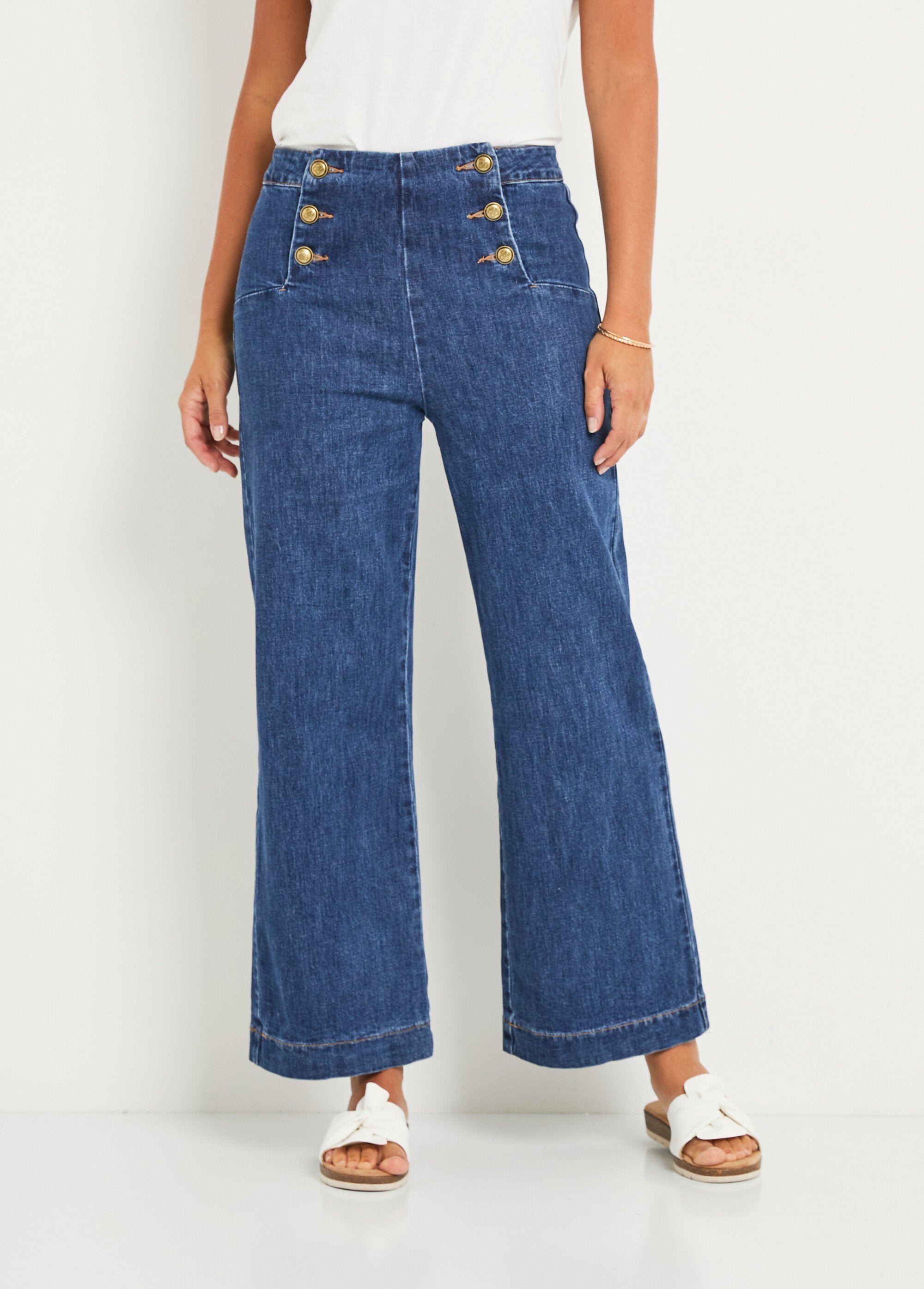 Jean_flare_extensible_taille_effet_pont_Bleu_stone_fonce_FA1_slim