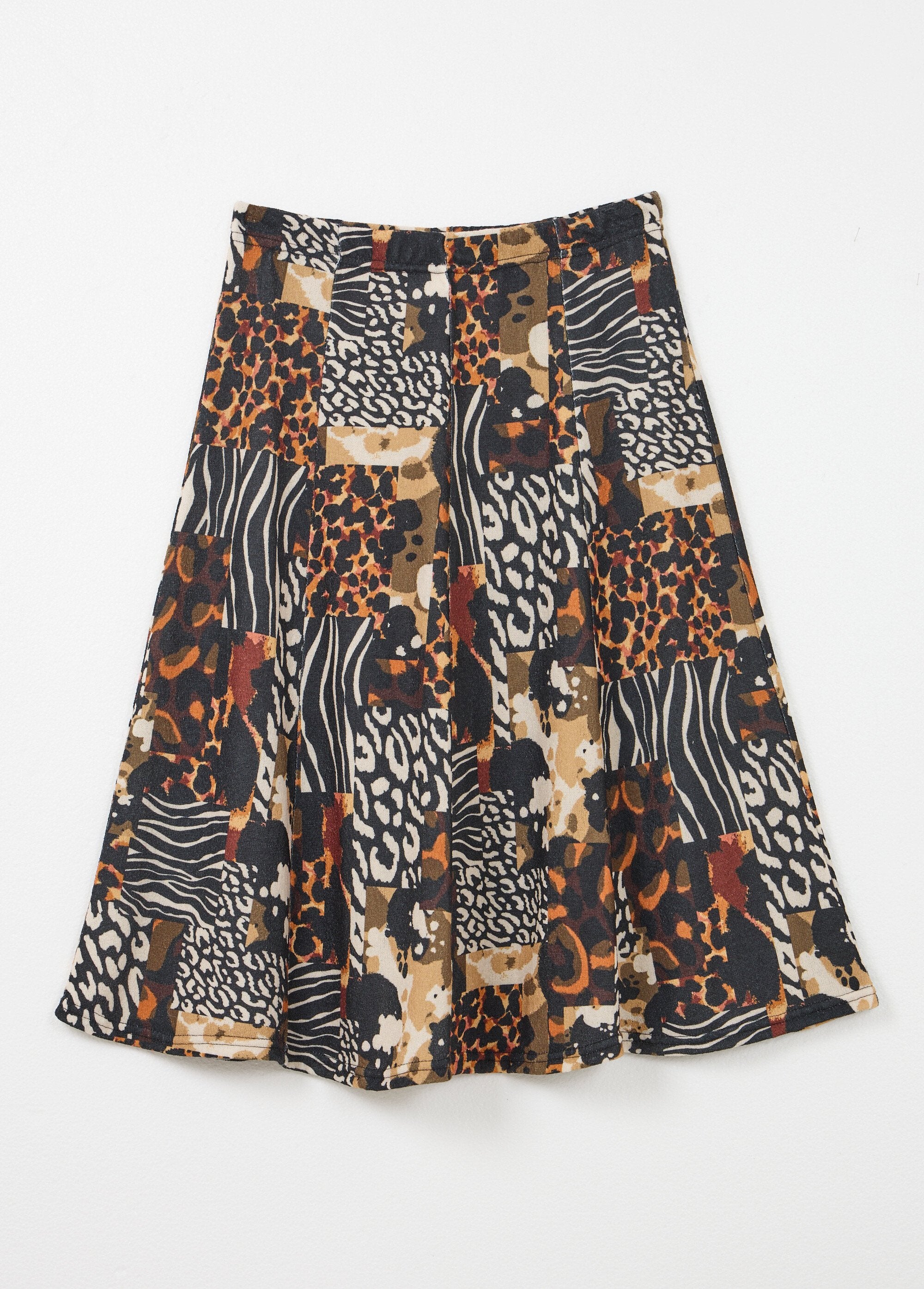 Jupe_évasée_mi_longue_motif_animalier_maille_chaude_Noir_et_orange_AP1_slim