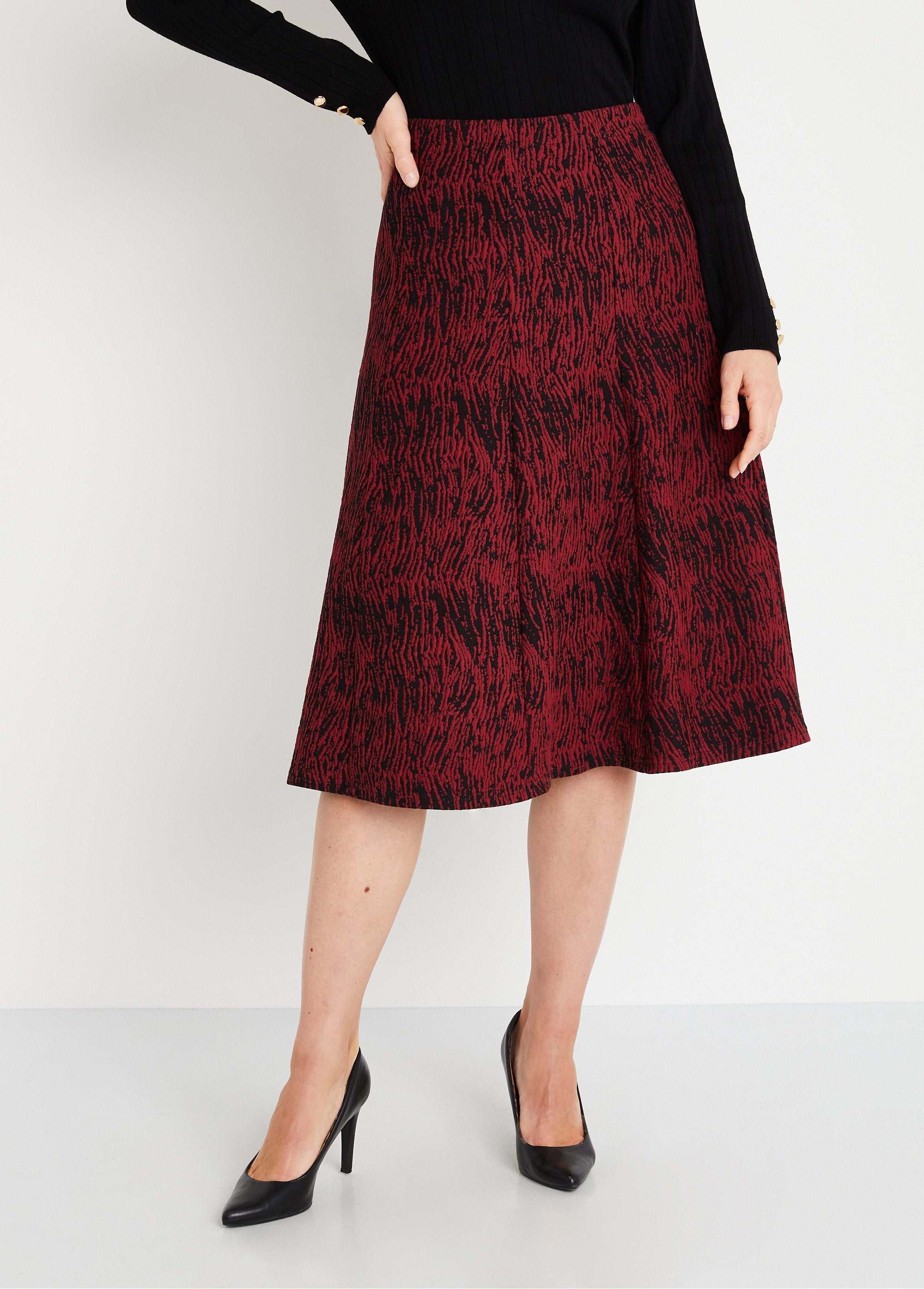 Jupe_longue_évasée_maille_jacquard_Bordeaux_zebre_FA1_slim