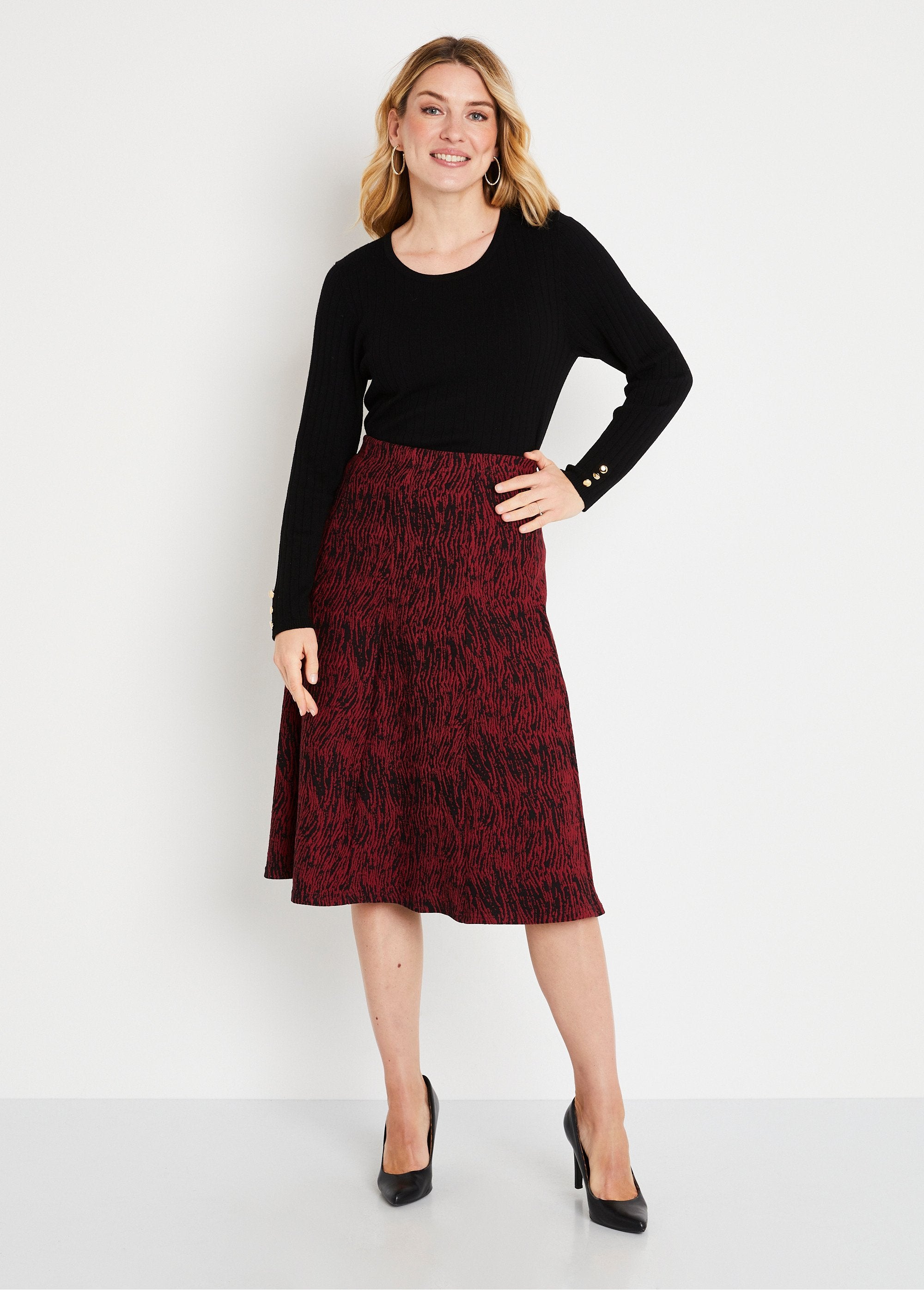 Jupe_longue_évasée_maille_jacquard_Bordeaux_zebre_SF1_slim