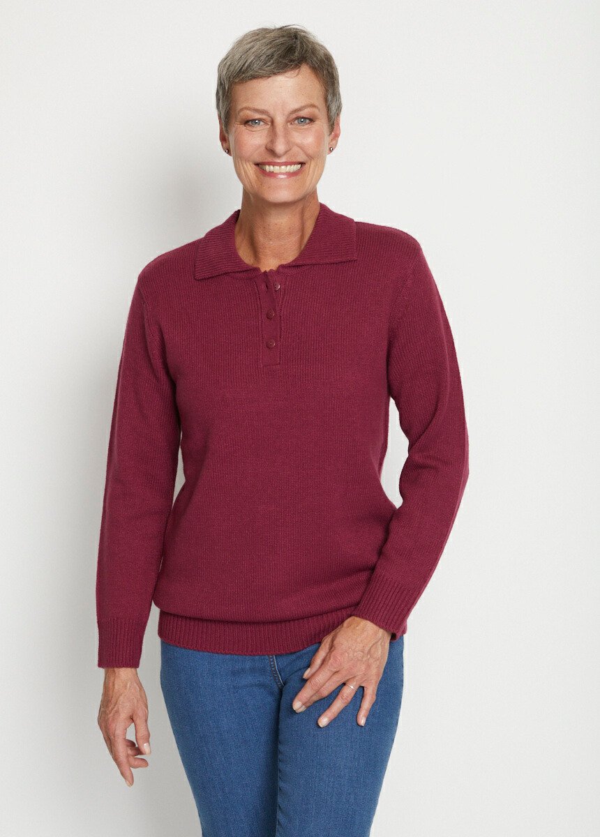 Pull_col_polo_maille_épaisse_Prune_FA1_slim