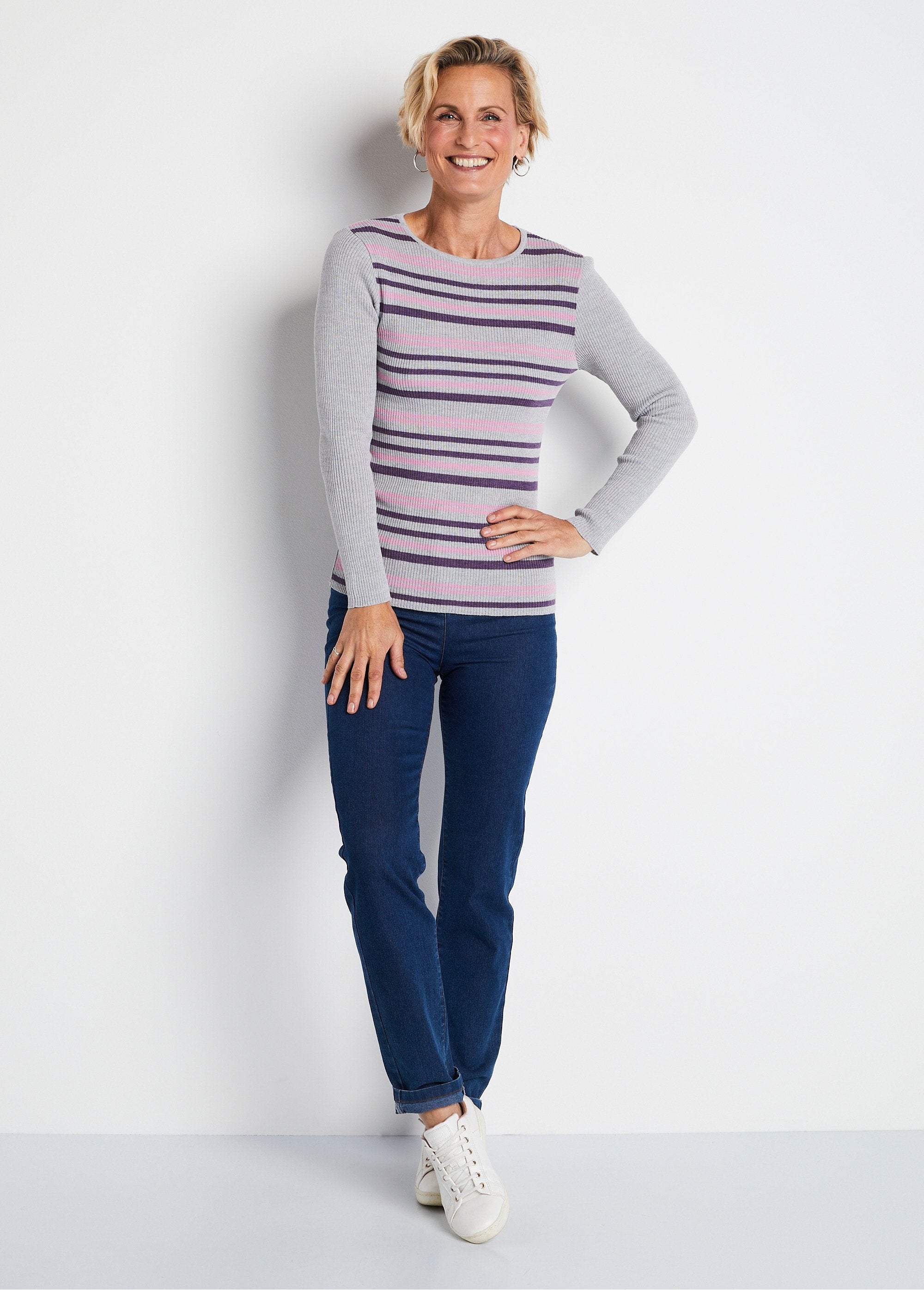 Pull_chaud_col_rond_laine_mérinos_Raye_argent_et_prune_SF1_slim