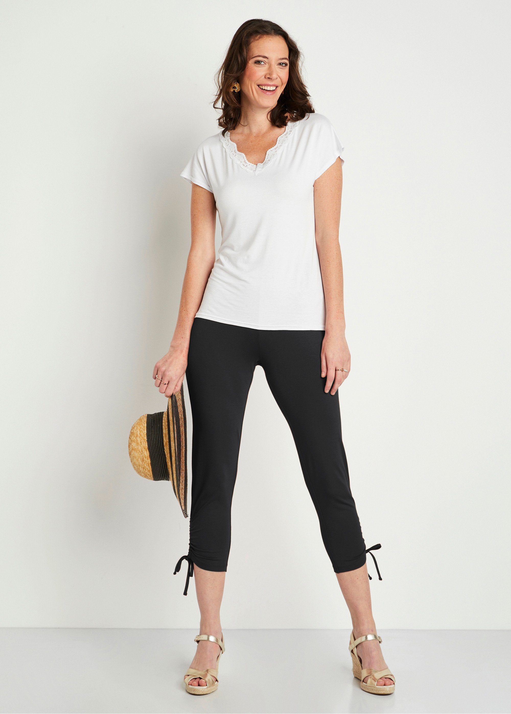 Korte_legging_met_elastische_tailleband_Effen_zwart_SF1_slim