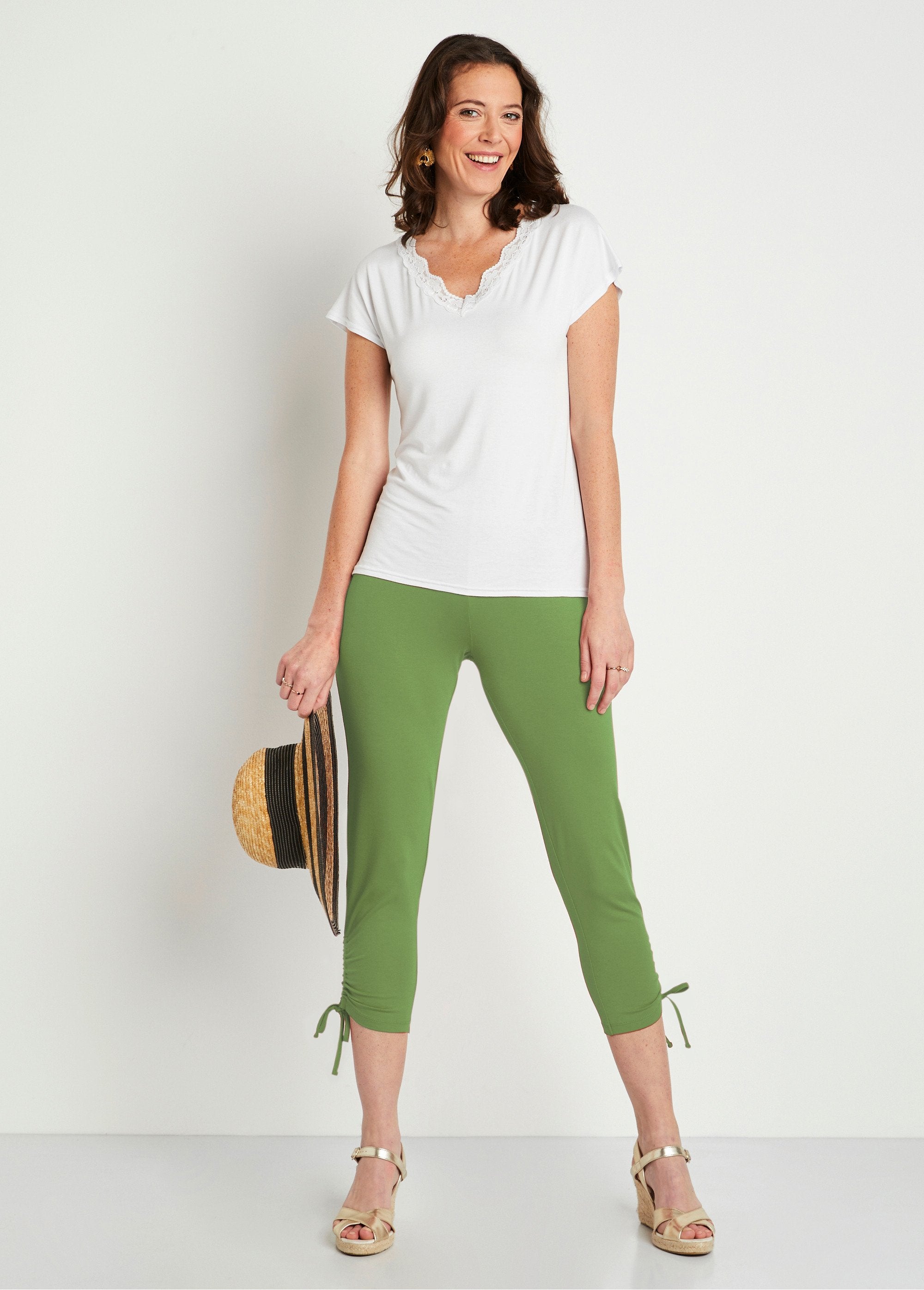 Legging_court_ceinture_élastiqué_Uni_tilleul_SF1_slim