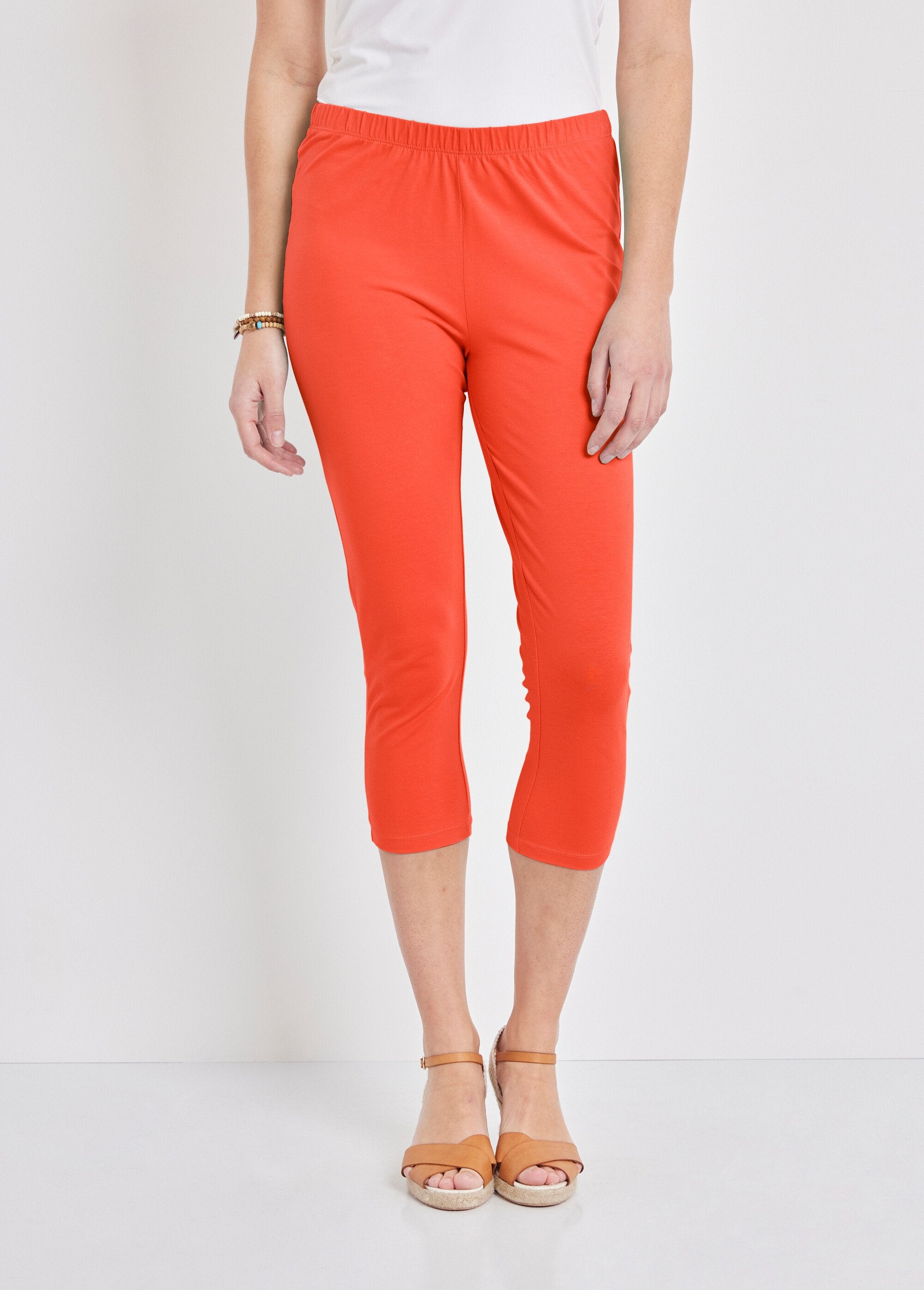 Korte_legging_in_effen_of_bedrukte_katoen_Uni_corail_FA1_slim