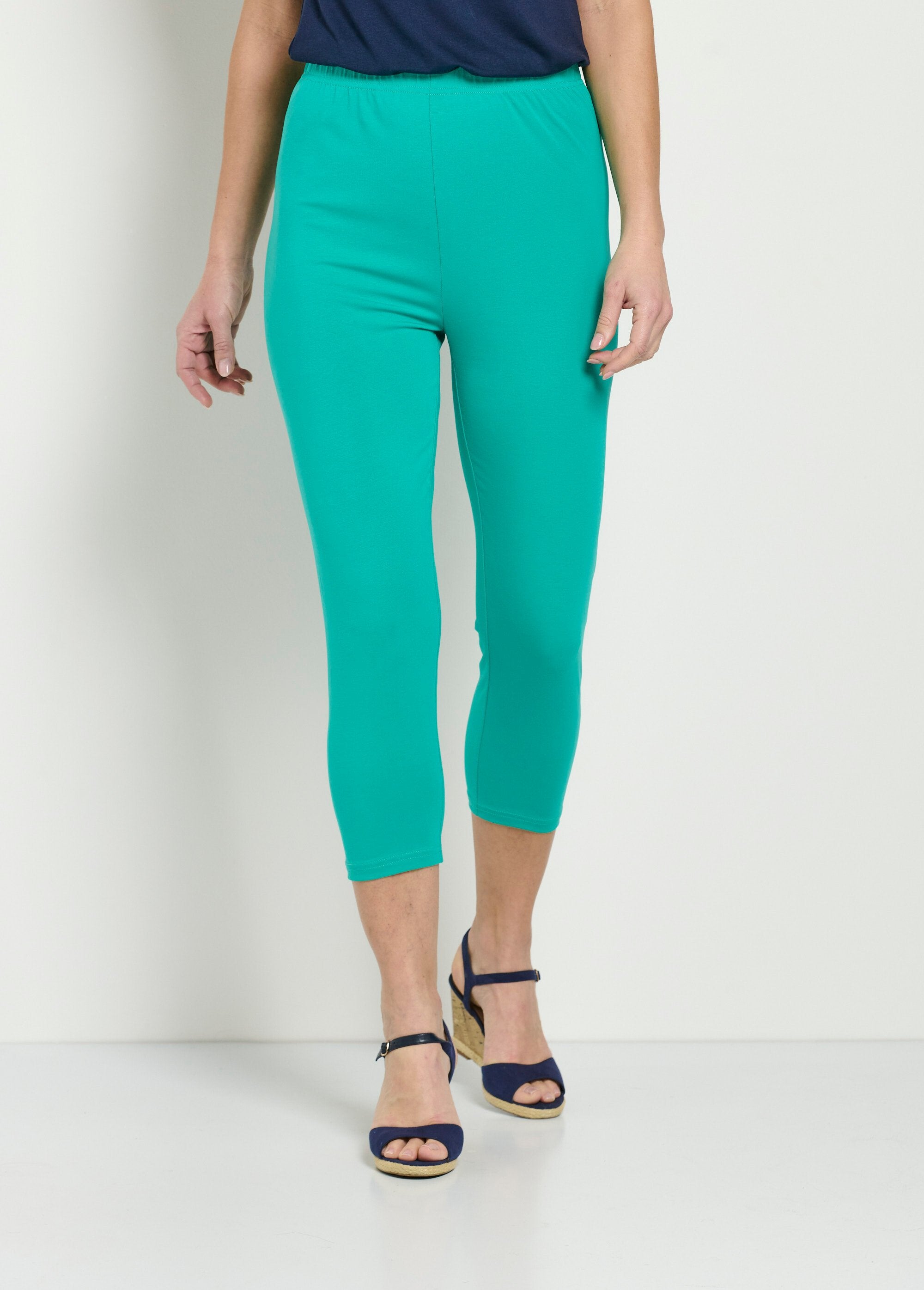 Legging_court_taille_élastiquée_coton_Uni_aqua_FA1_slim