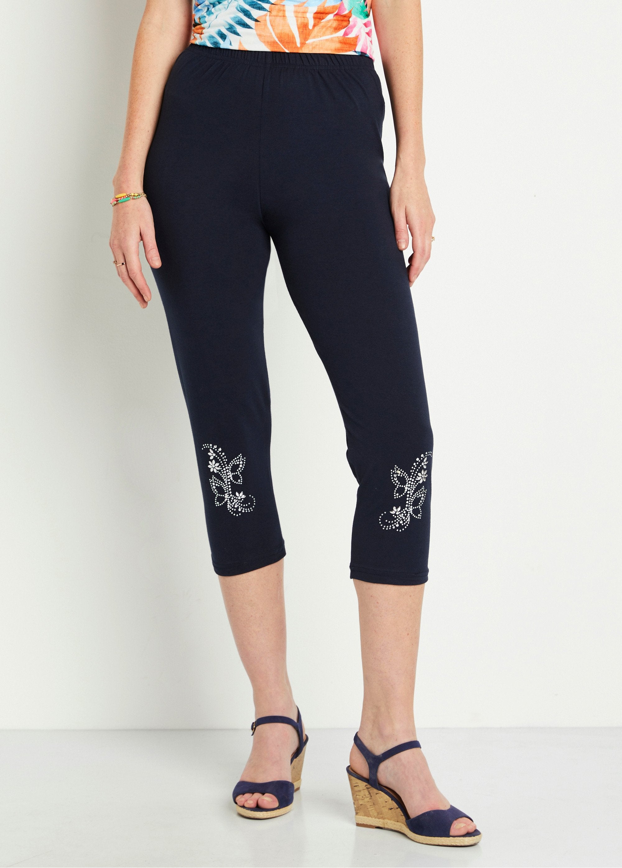 Legging_court_uni_ceinture_élastiquée_Marine_FA1_slim