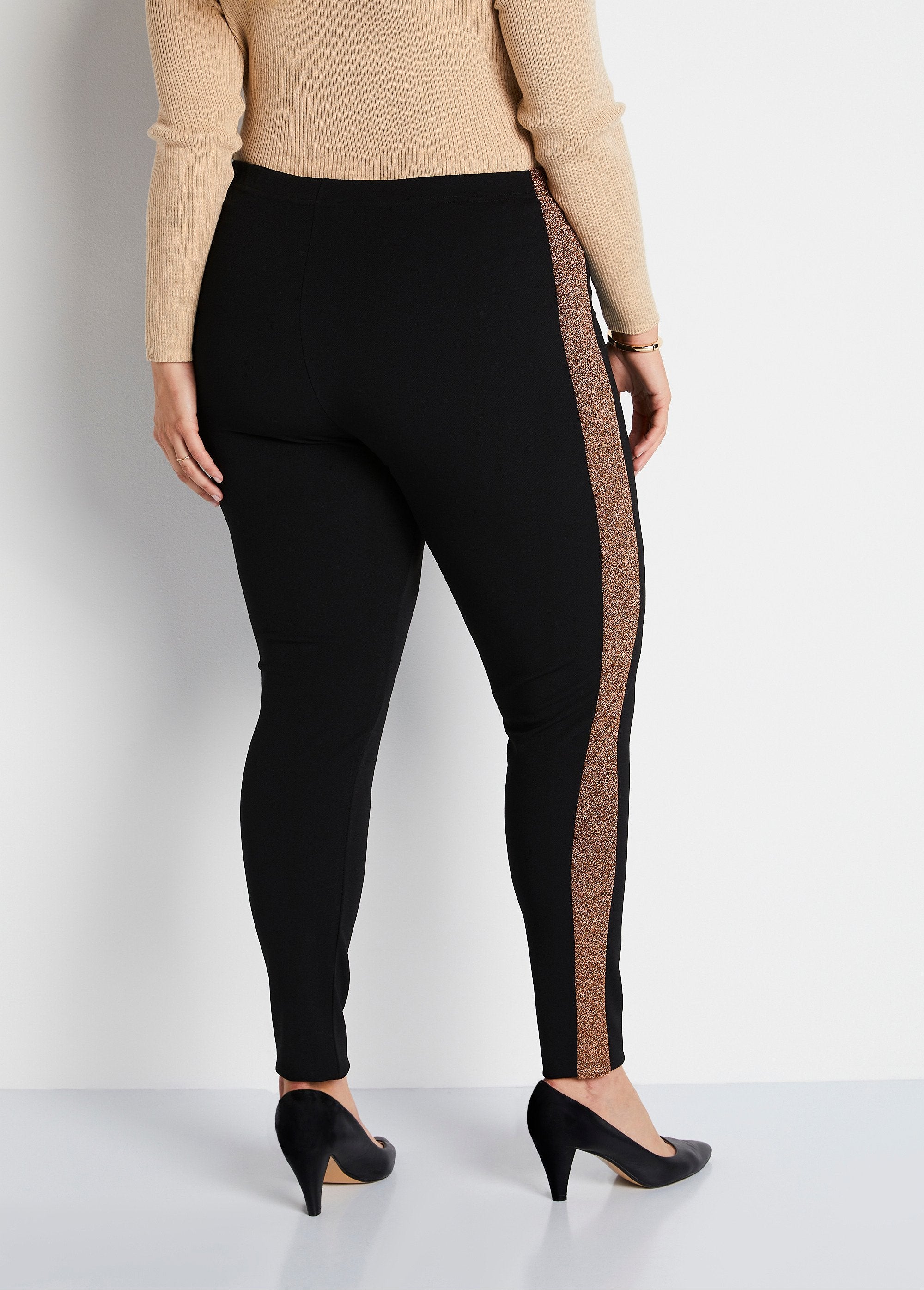 Legging_taille_élastiquée_côtés_brillants_Noir_DO1_curvy