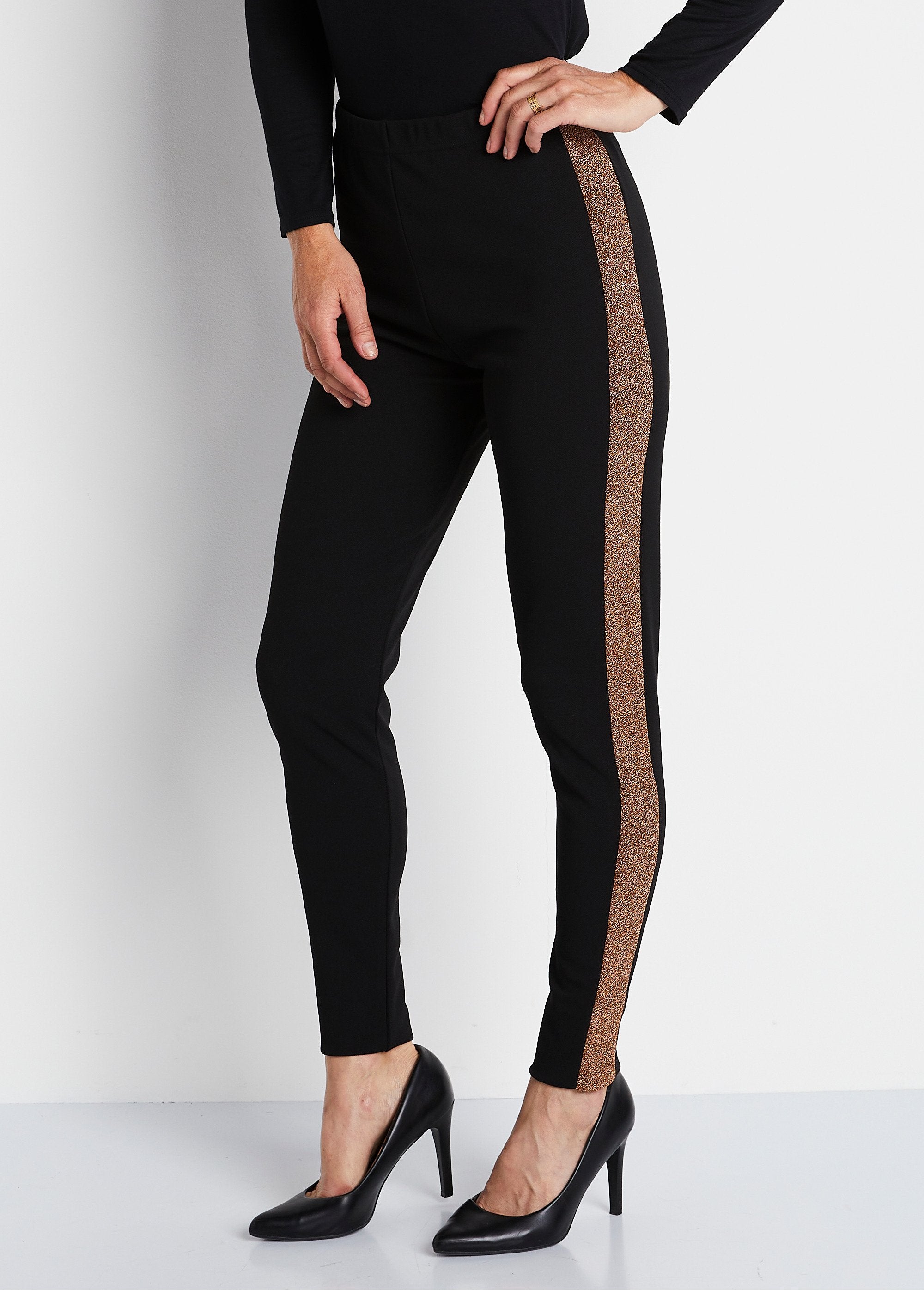 Legging_taille_élastiquée_côtés_brillants_Noir_DR1_slim