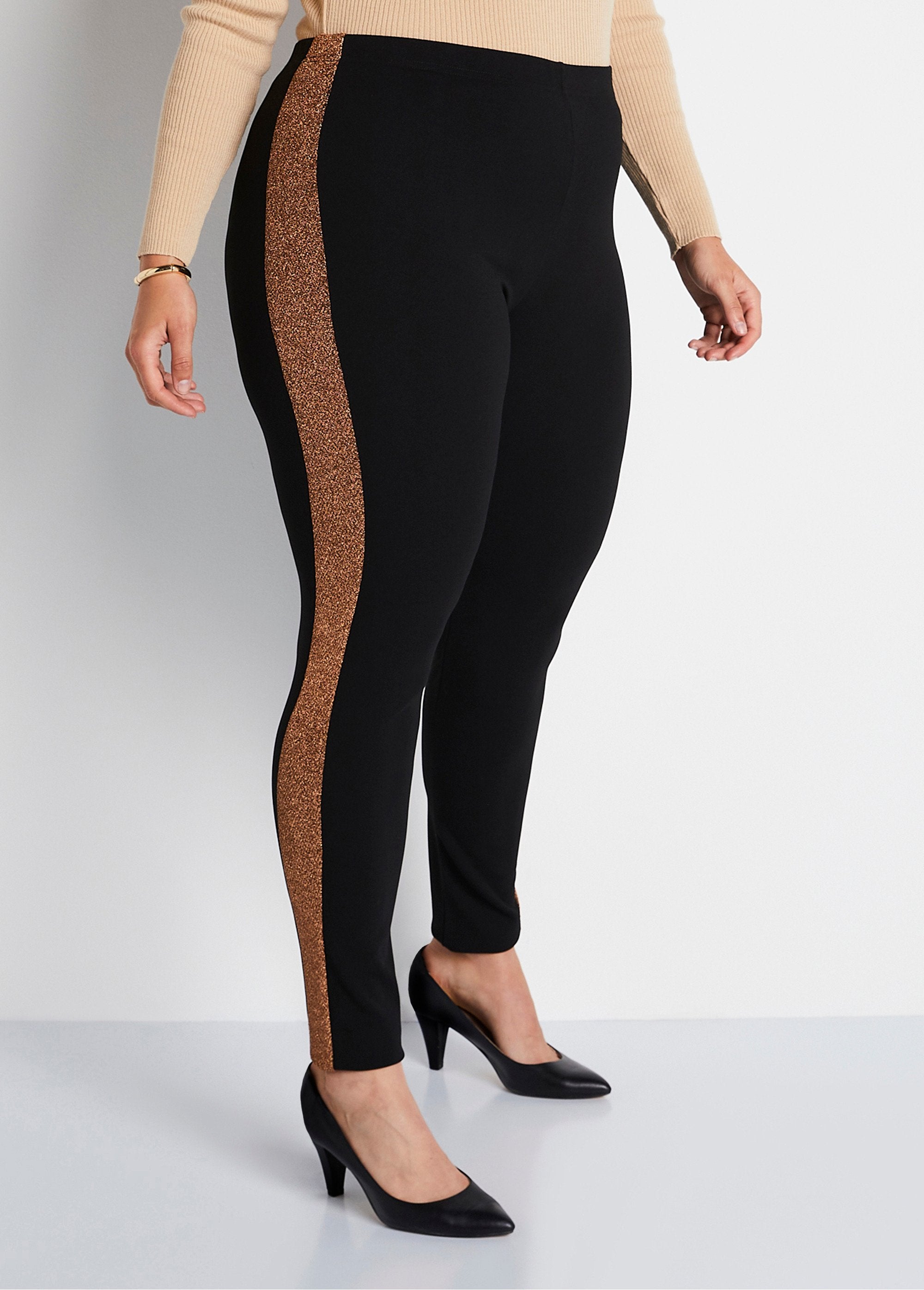 Legging_taille_élastiquée_côtés_brillants_Noir_FA1_curvy