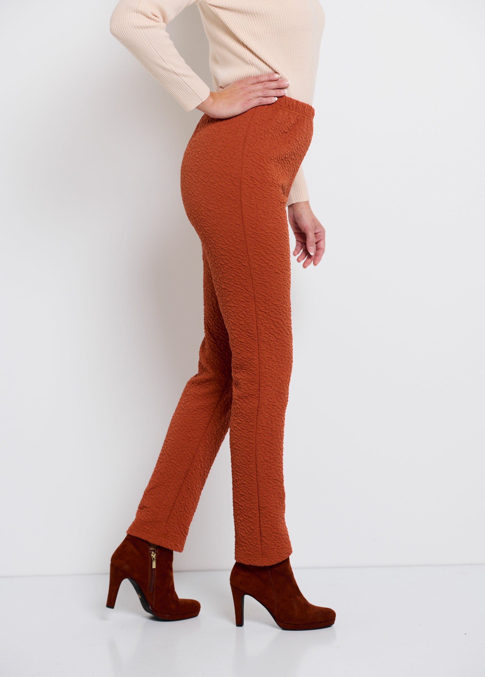 Legging_met_elastische_taille,_effen_of_tweekleurig_Uni_brique_DR1_slim