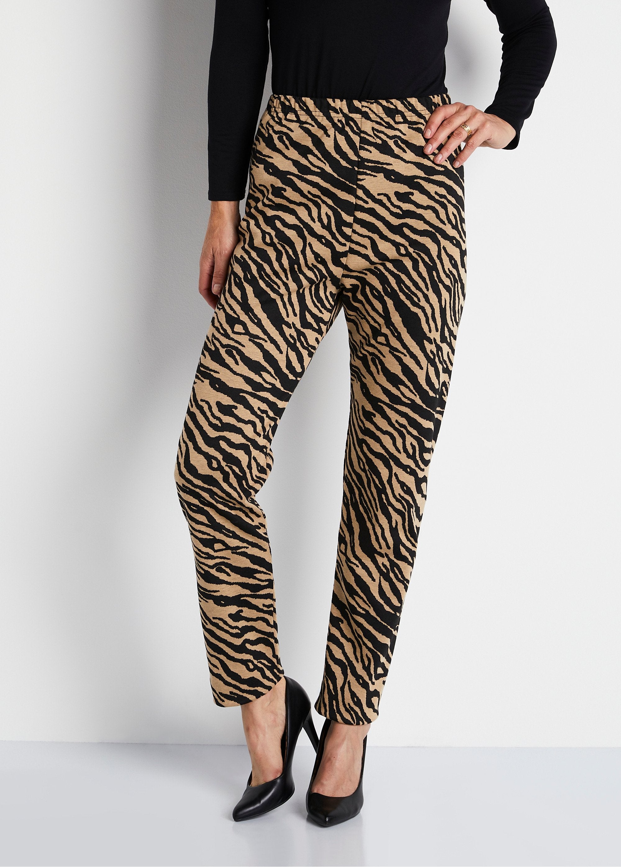 Legging_taille_élastiquée_maille_jacquard_Camel_zebre_FA1_slim