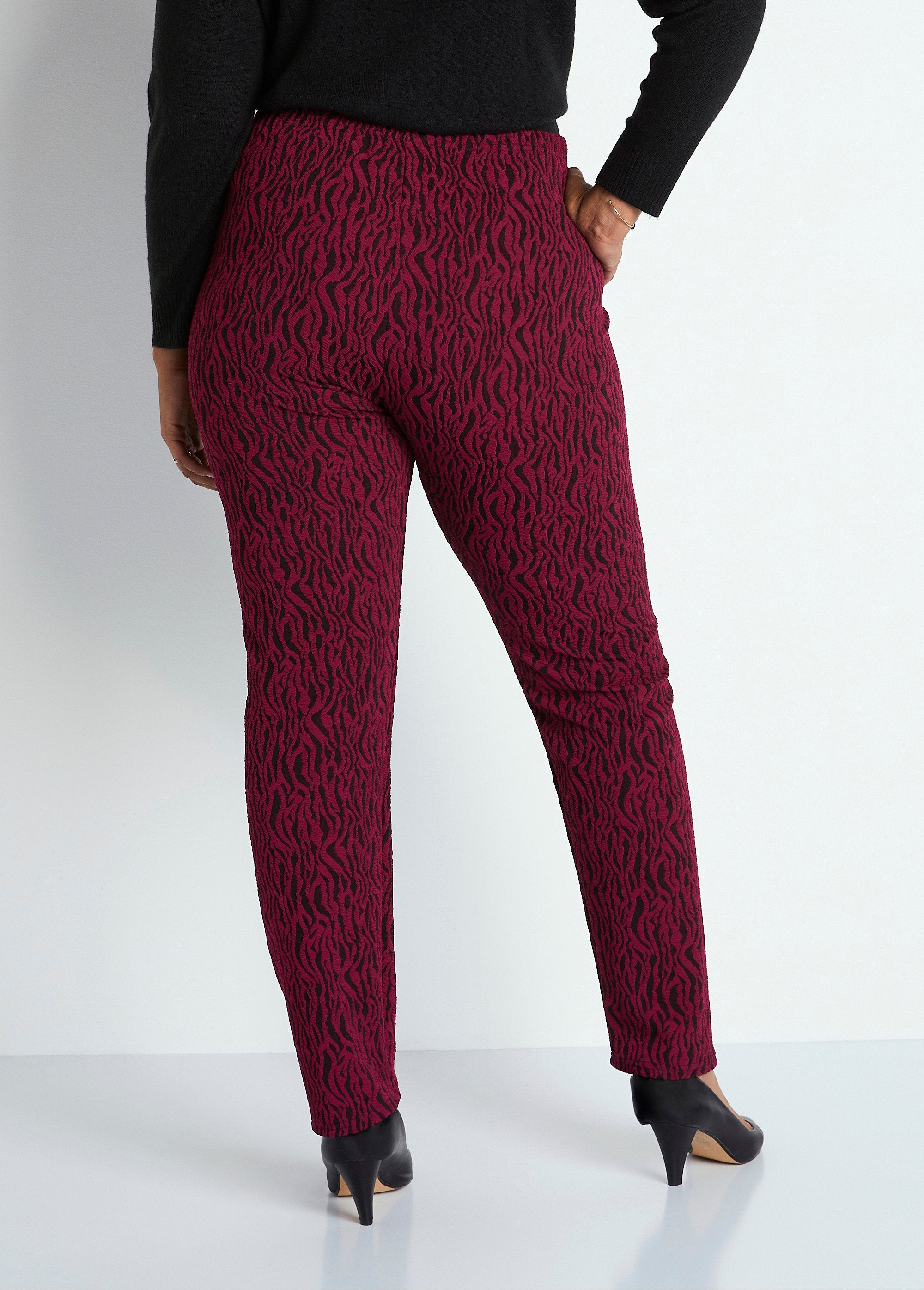 Legging_taille_élastiquée_maille_jacquard_Bordeaux_zebre_DO1_curvy