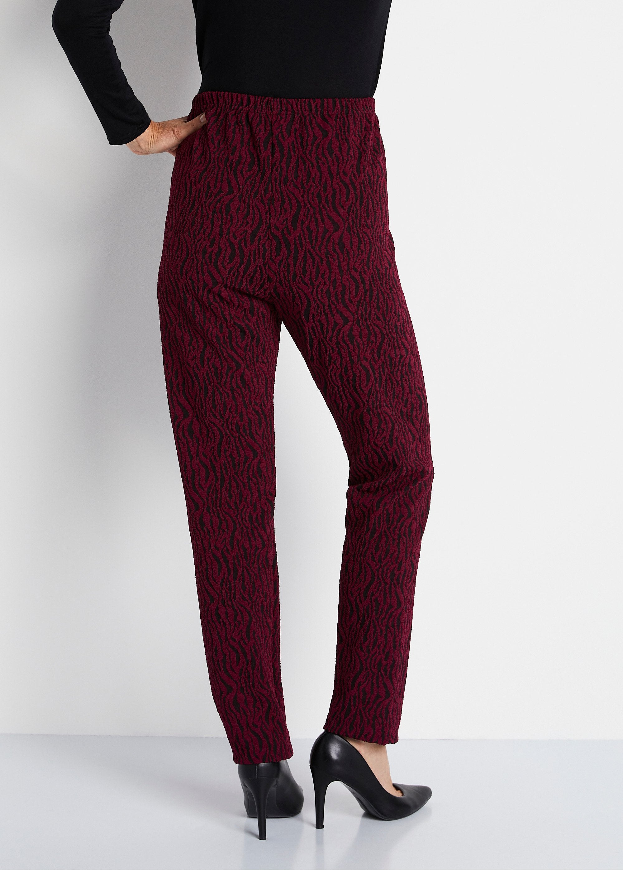 Legging_taille_élastiquée_maille_jacquard_Bordeaux_zebre_DO1_slim