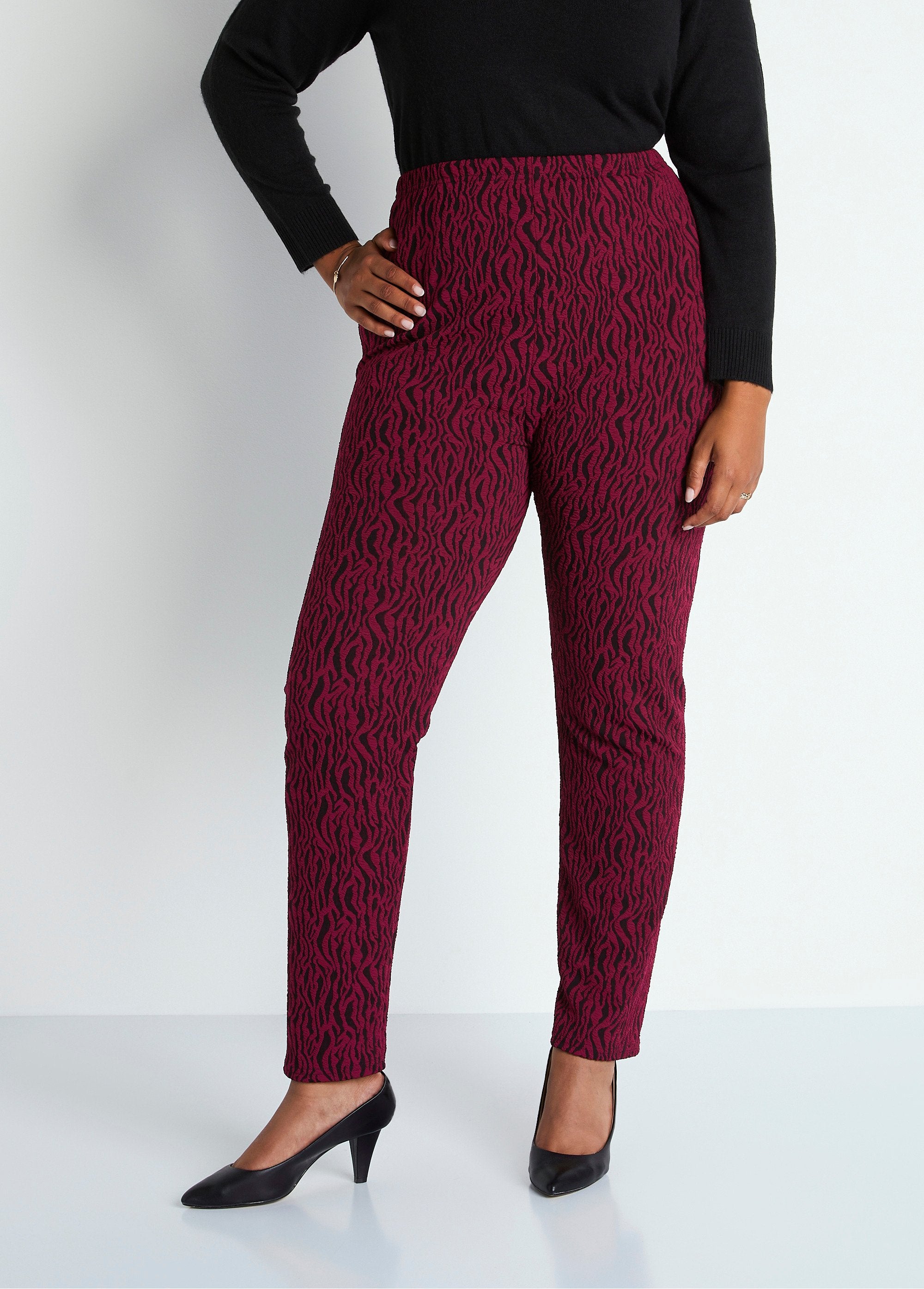 Legging_taille_élastiquée_maille_jacquard_Bordeaux_zebre_FA1_curvy