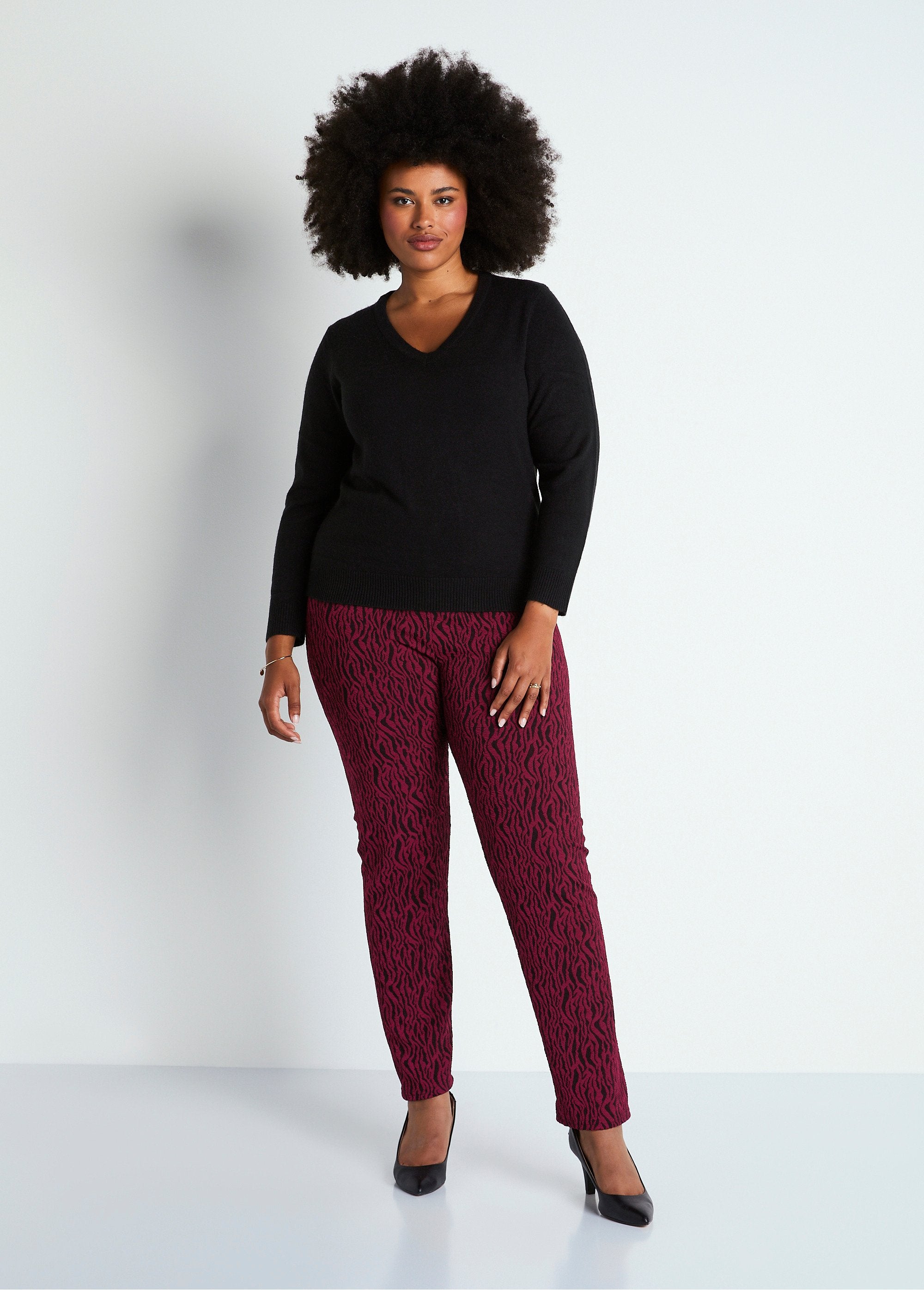 Legging_taille_élastiquée_maille_jacquard_Bordeaux_zebre_SF1_curvy