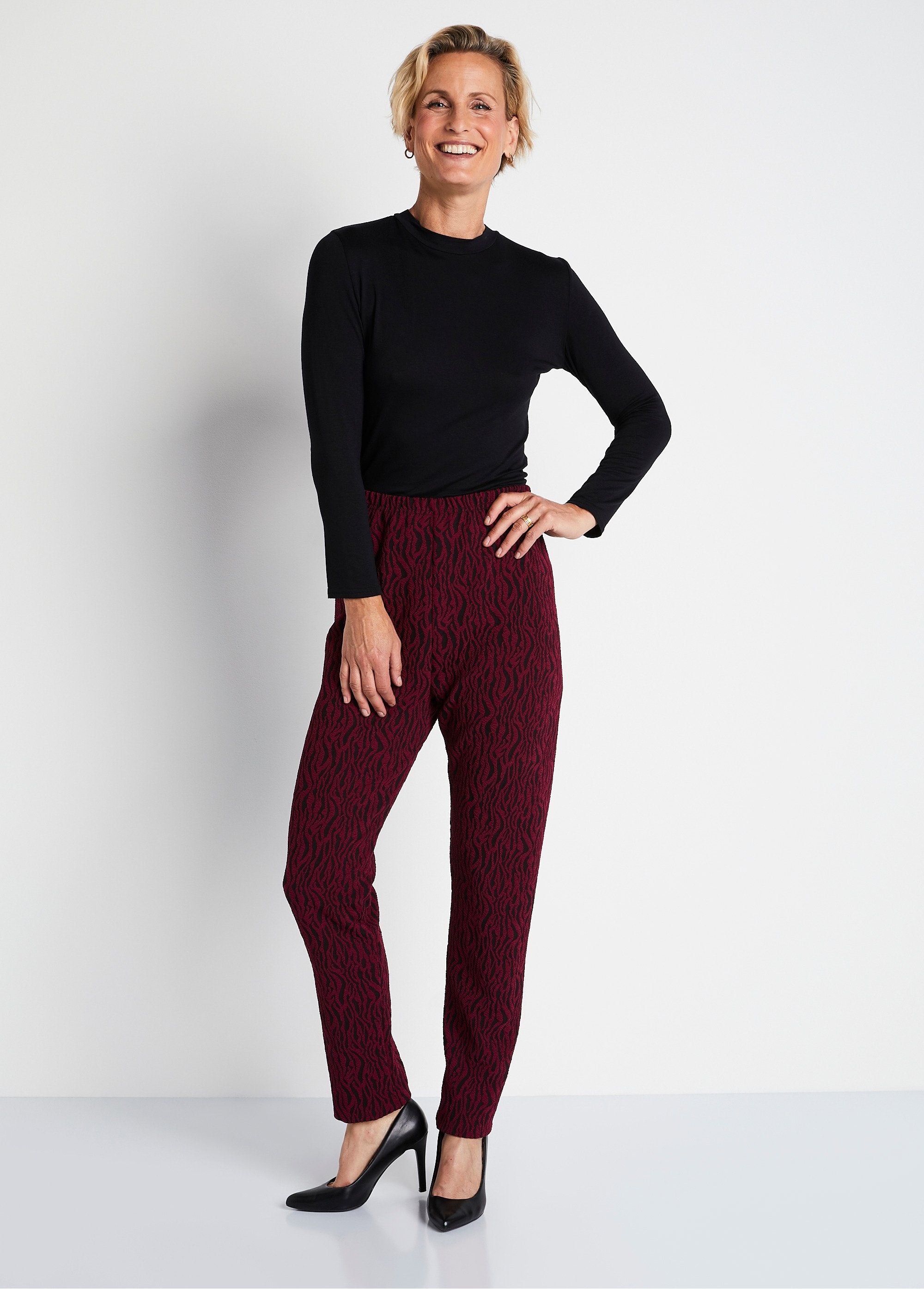 Legging_taille_élastiquée_maille_jacquard_Bordeaux_zebre_SF1_slim