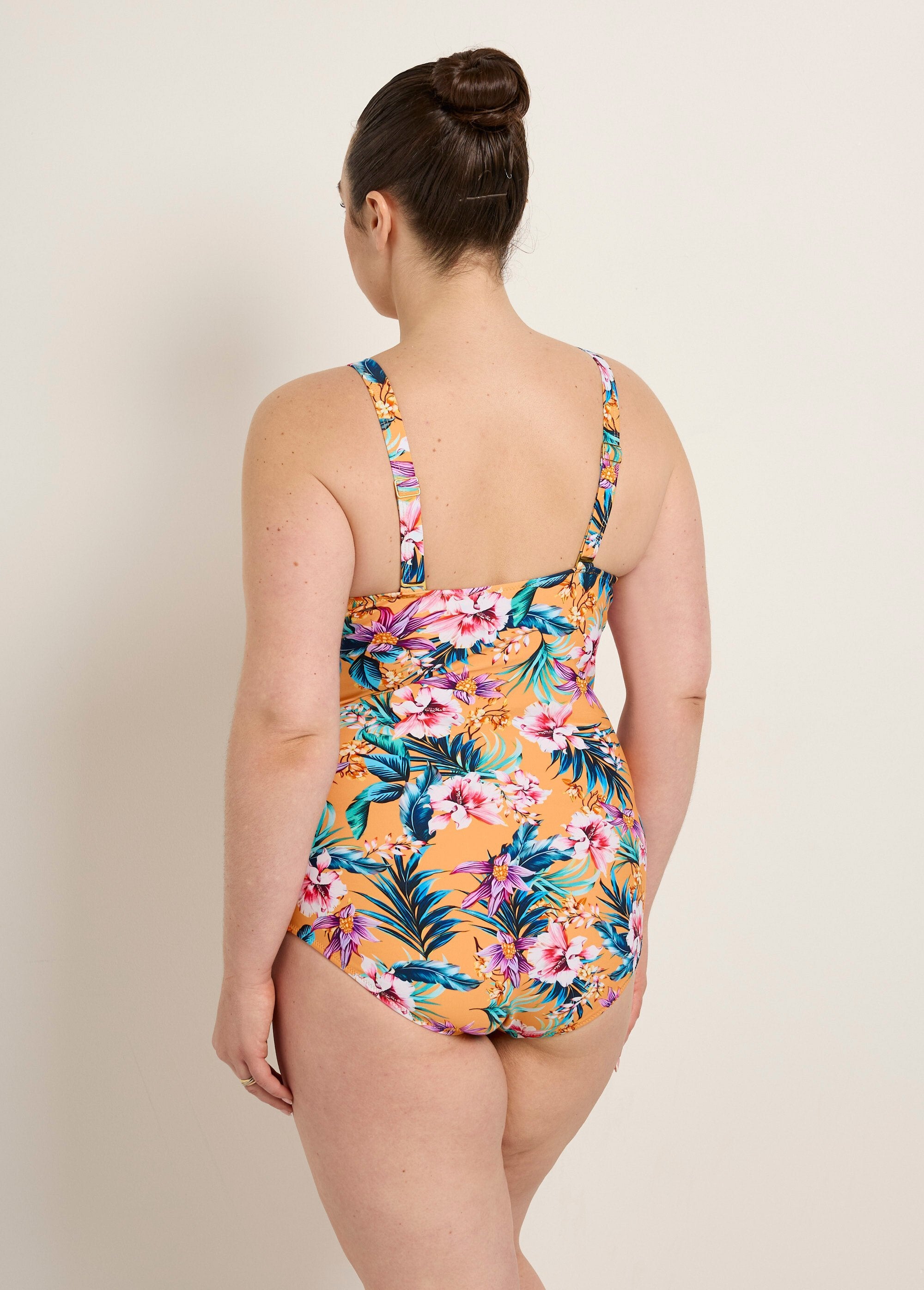 Maillot_de_bain_drapé_1_pièce,_exotique_Orange_imprime_DO1_curvy