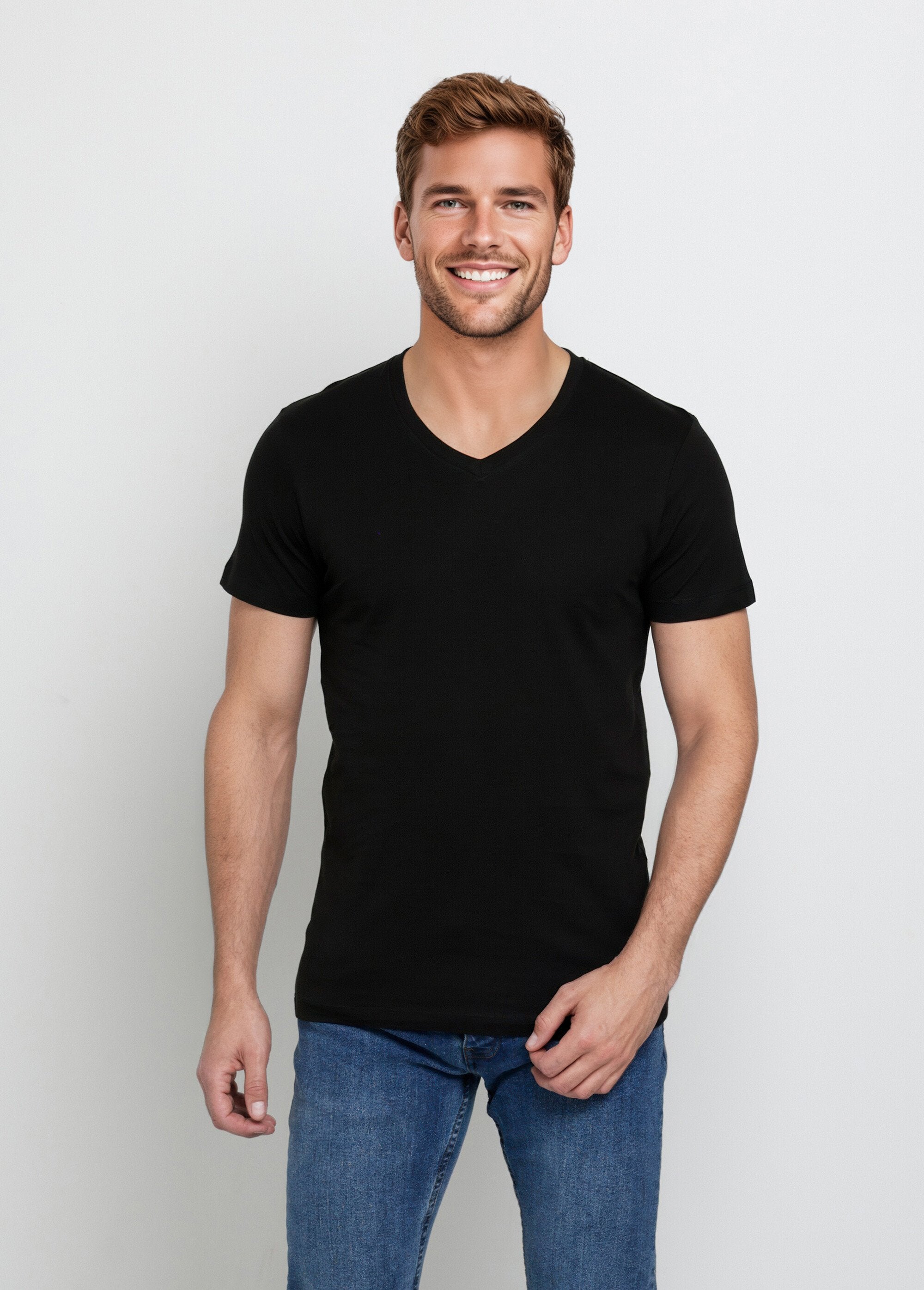 T-shirt_col_V_à_manches_longues,_foncé_Noir_FA1_slim