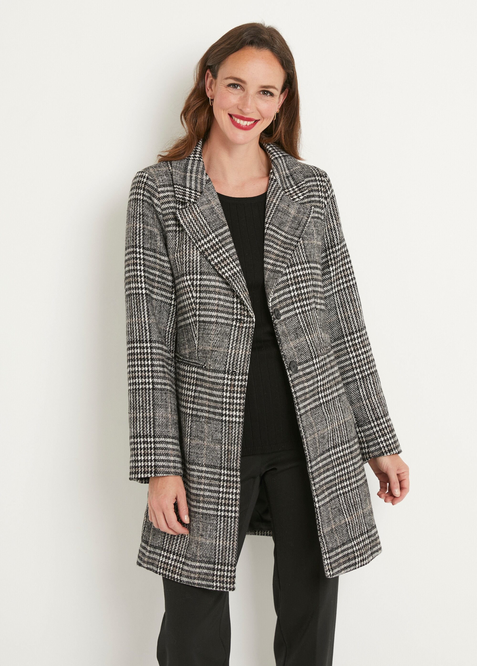 Manteau_aspect_lainage_mi_long_col_tailleur_Carreaux_gris_FA1_slim