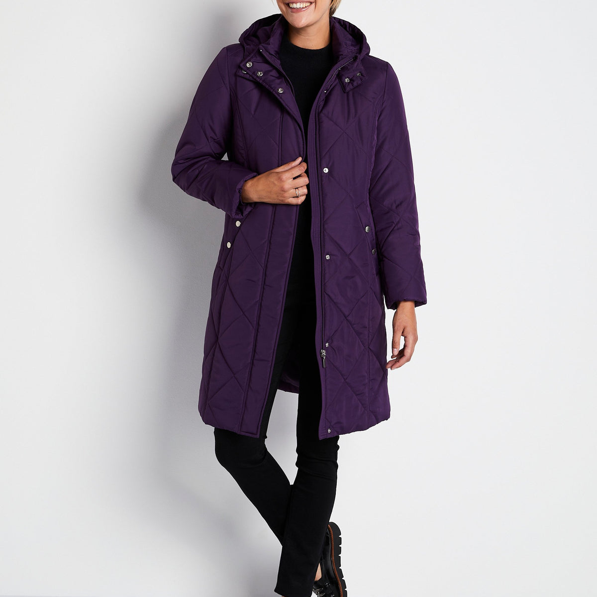 KBOPLEMQ Doudoune Longue D'hiver Pour Femme - Manteau D'hiver Fin Et Léger - Veste Matelassée Chaude Avec Poches - Veste D'extérieur Unie - Avec Fermeture éclair, Bleu, M