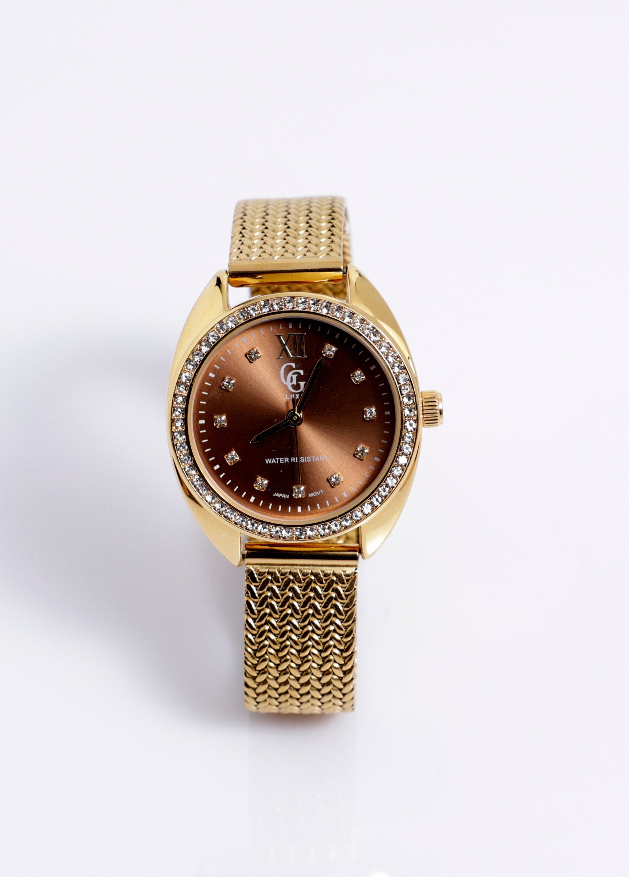 Stalen_juwelenhorloge_met_ronde_strass_wijzerplaat_Dore_marron_FA1_slim