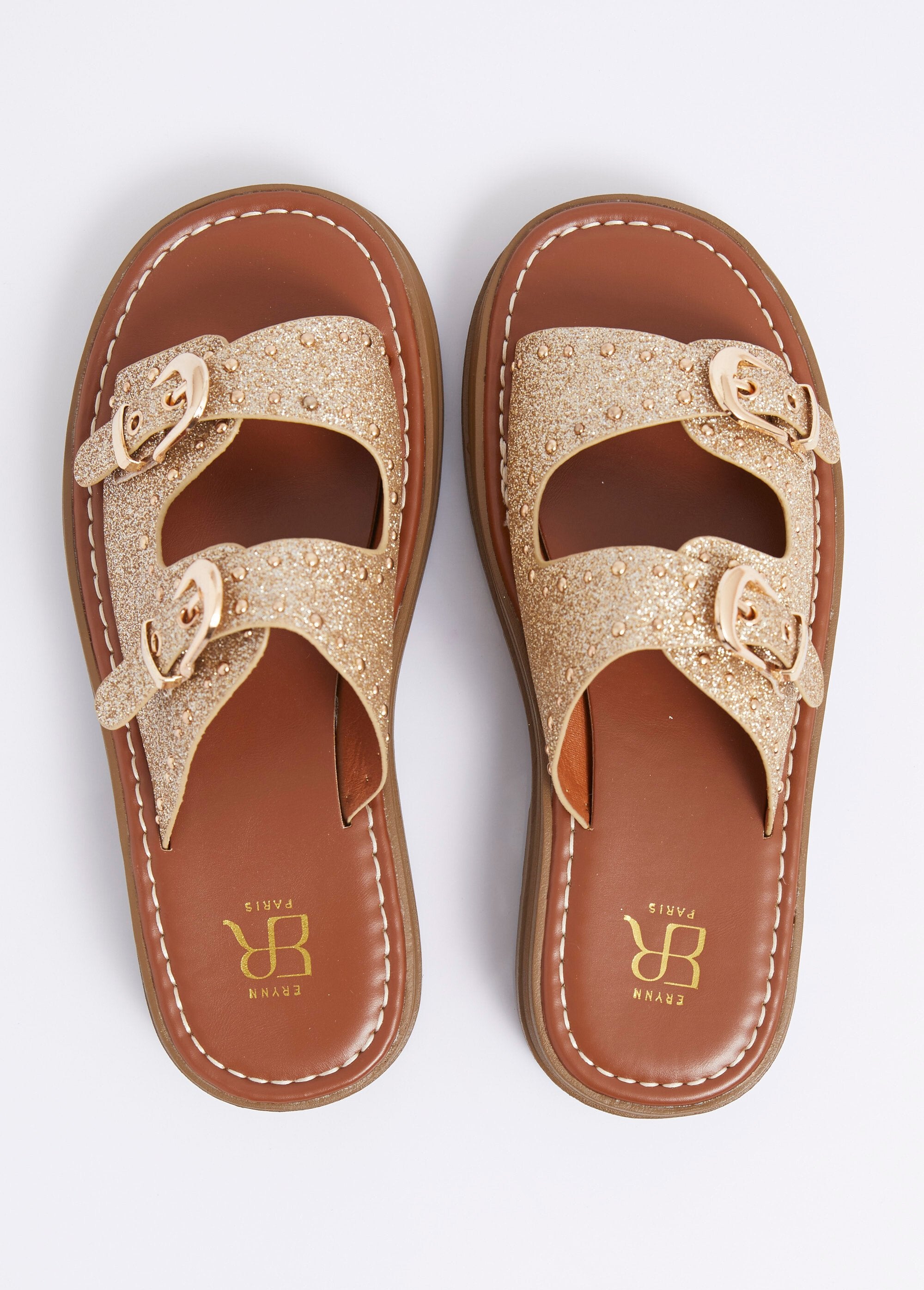 Mules_brides_cloutées,_semelle_crantée_Dore_OV1_slim