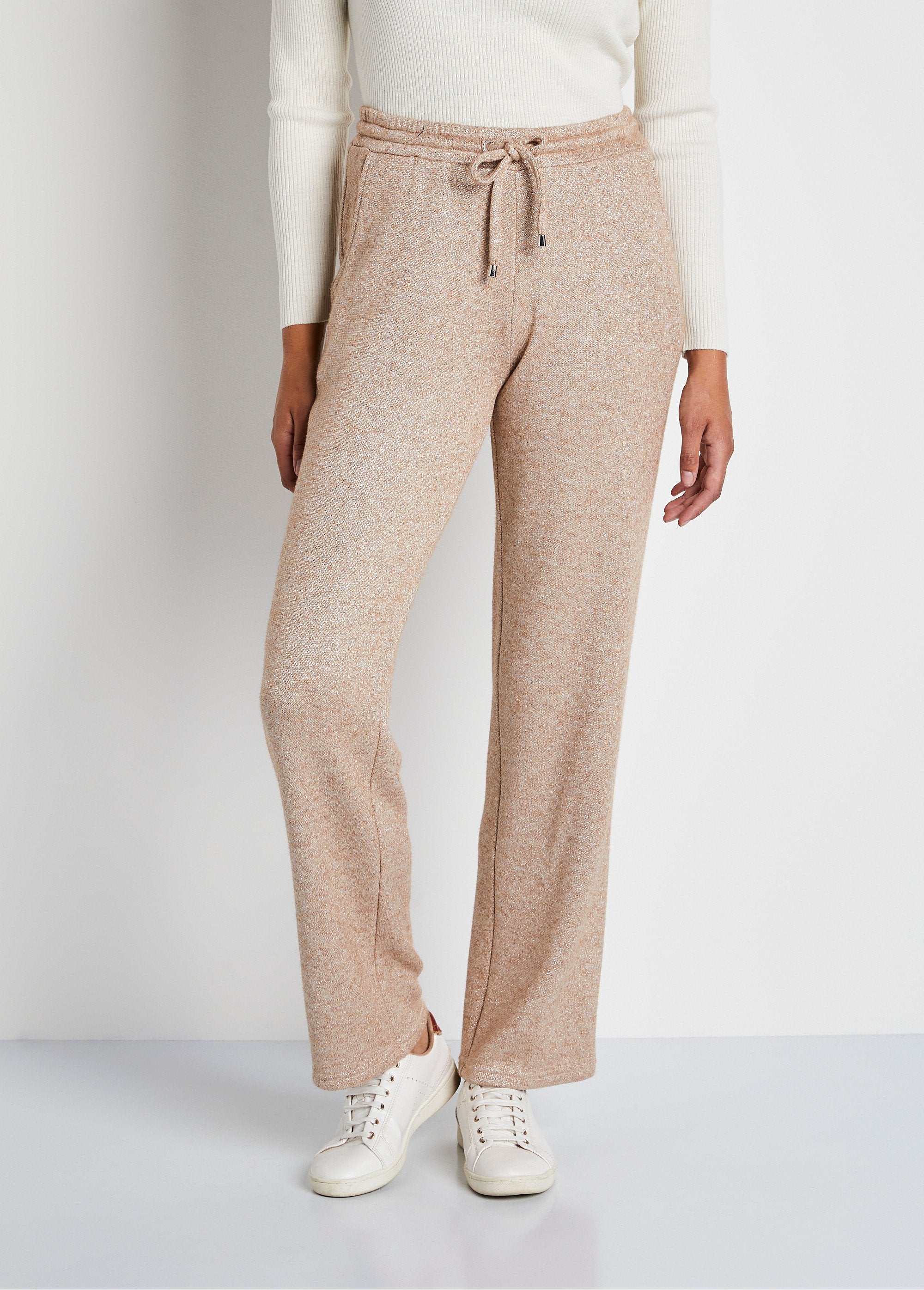 Pantalon_de_jogging_maille_brillante_Beige_irise_FA1_slim