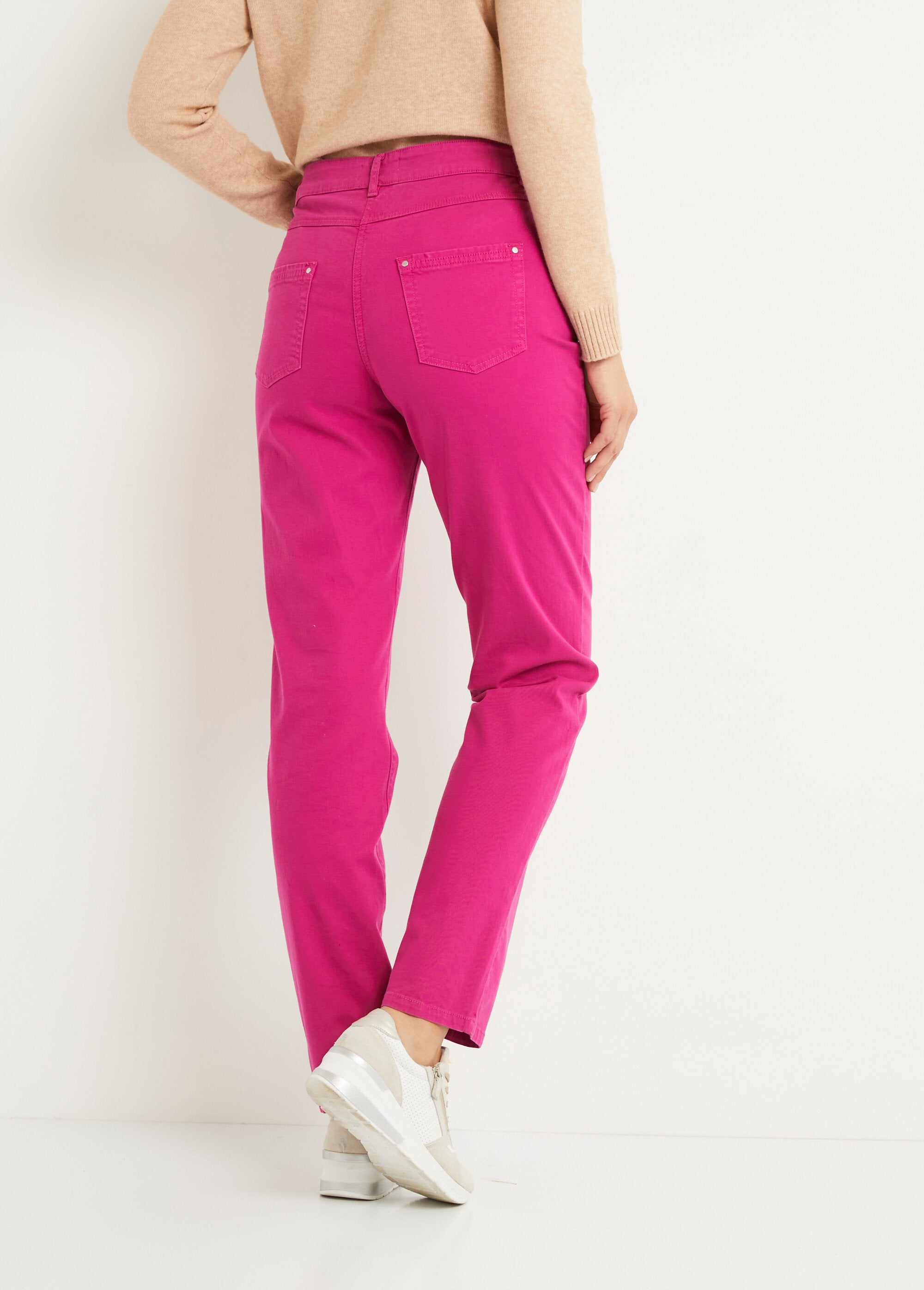 Pantalon_droit_5_poches_coton_stretch_Rose_magenta_DO1_slim