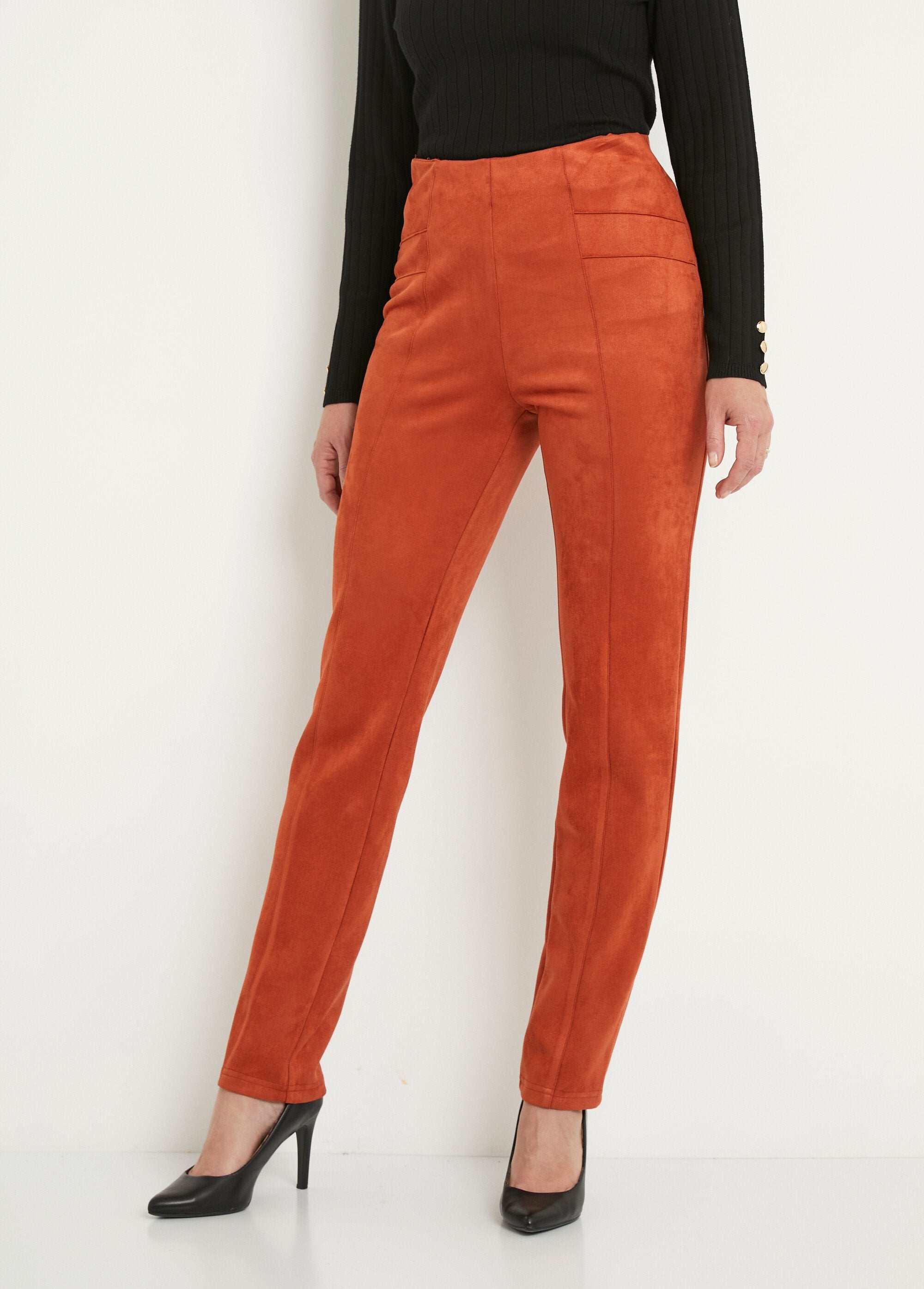 Pantalon_droit_ceinture_élastiquée_maille_suédée_Brique_FA1_slim