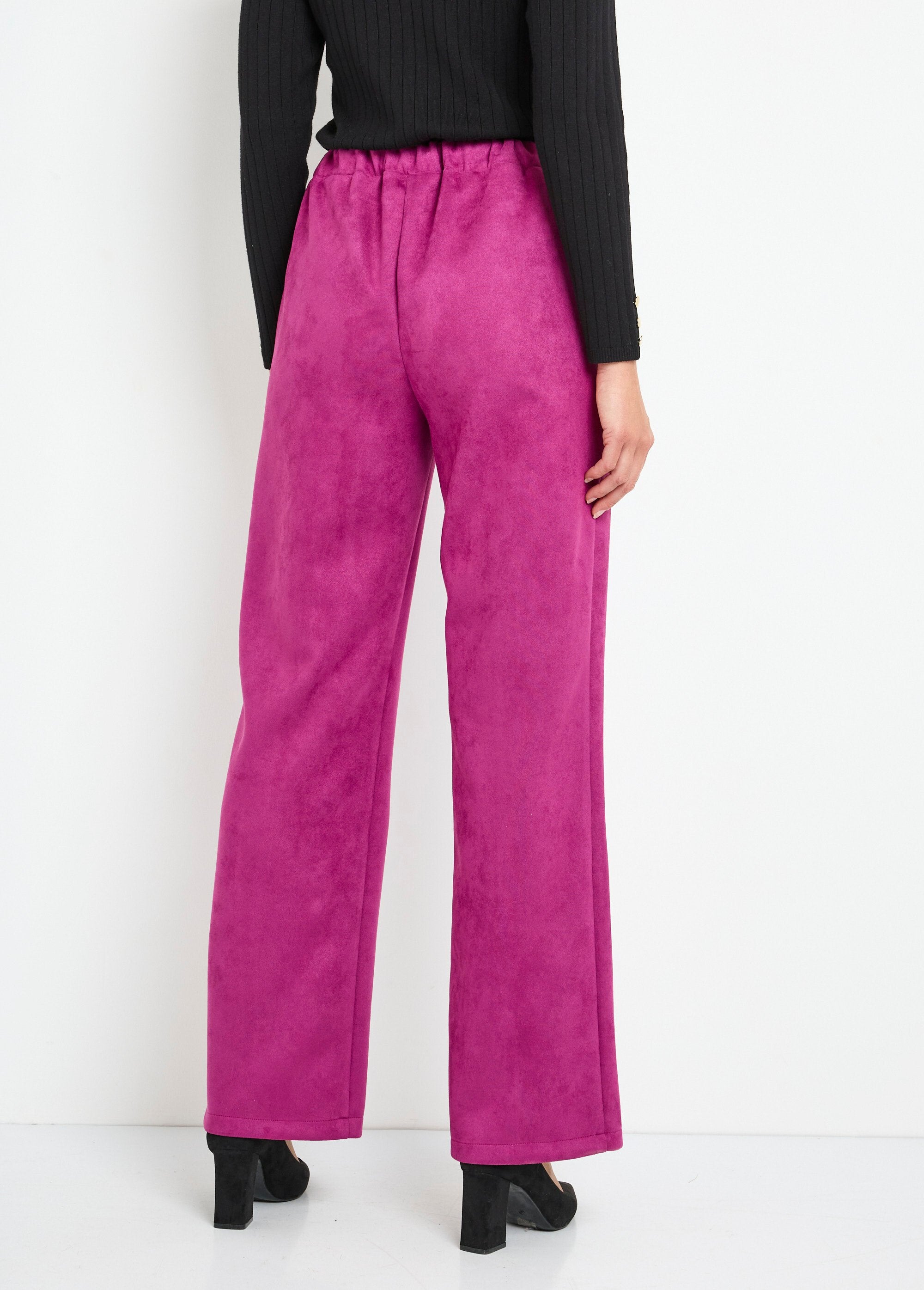 Pantalon_droit_ceinture_élastiquée_tissu_suédé_Cassis_DO1_slim