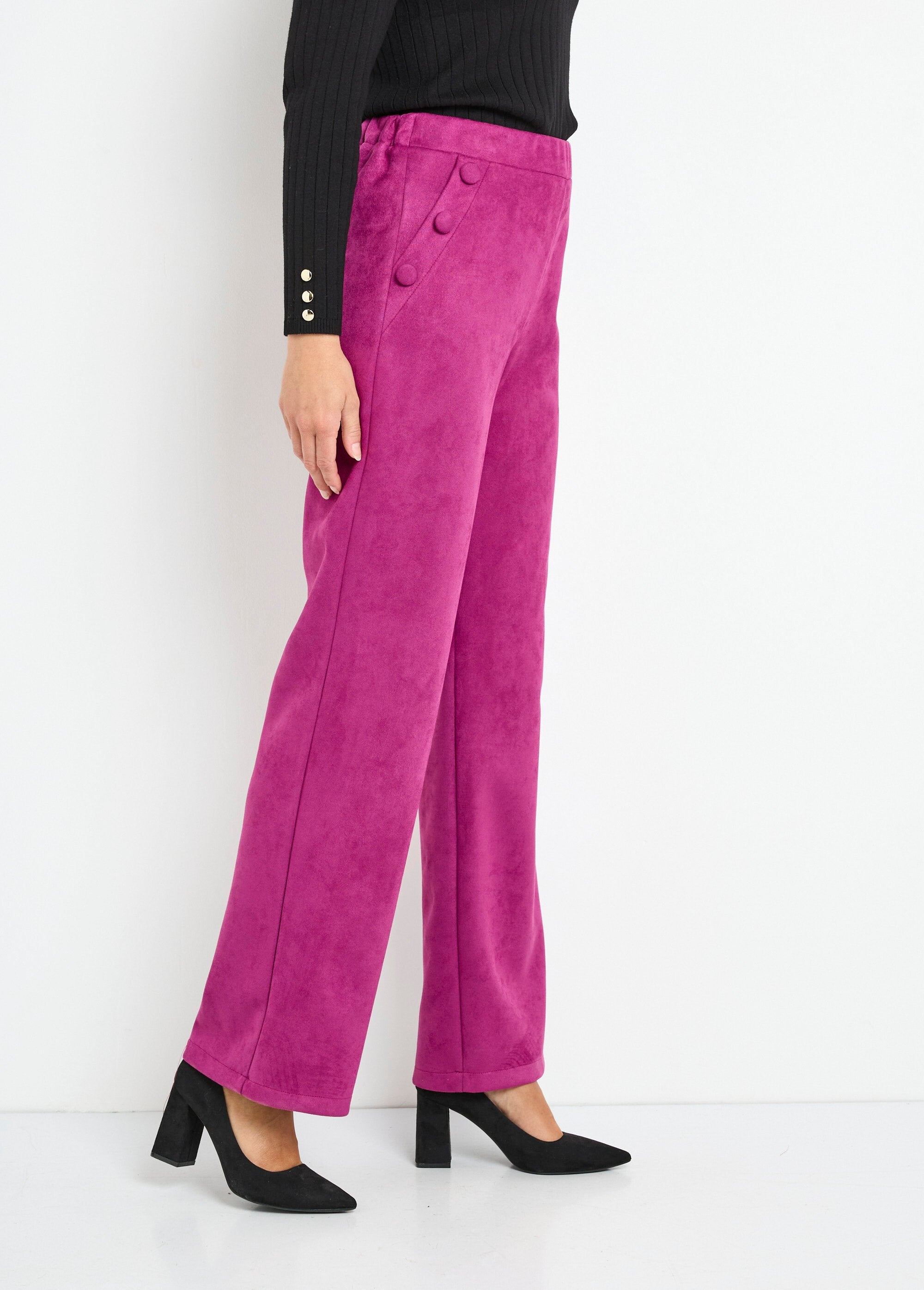 Pantalon_droit_ceinture_élastiquée_tissu_suédé_Cassis_DR1_slim
