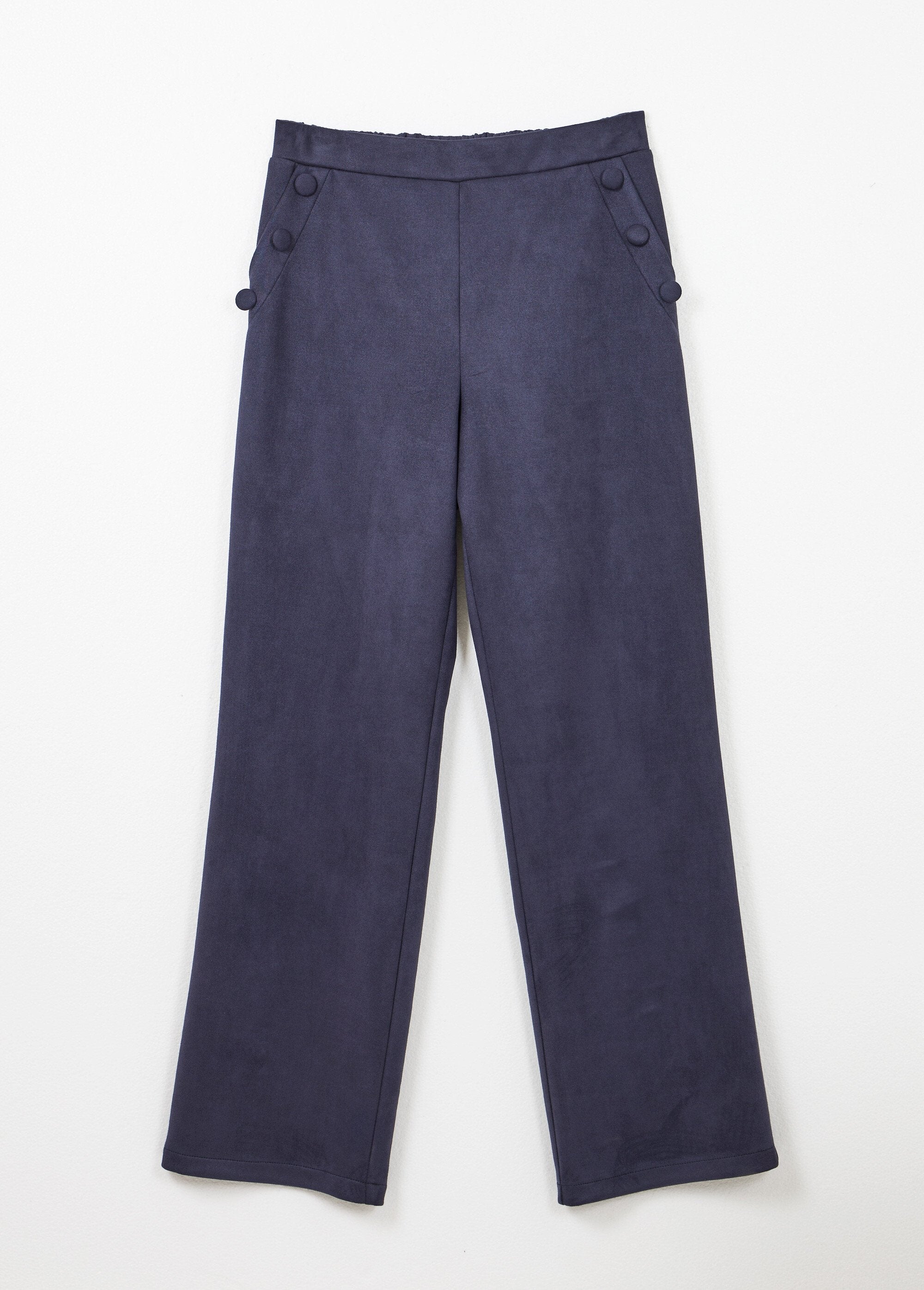 Pantalon_droit_ceinture_élastiquée_tissu_suédé_Marine_AP1_slim