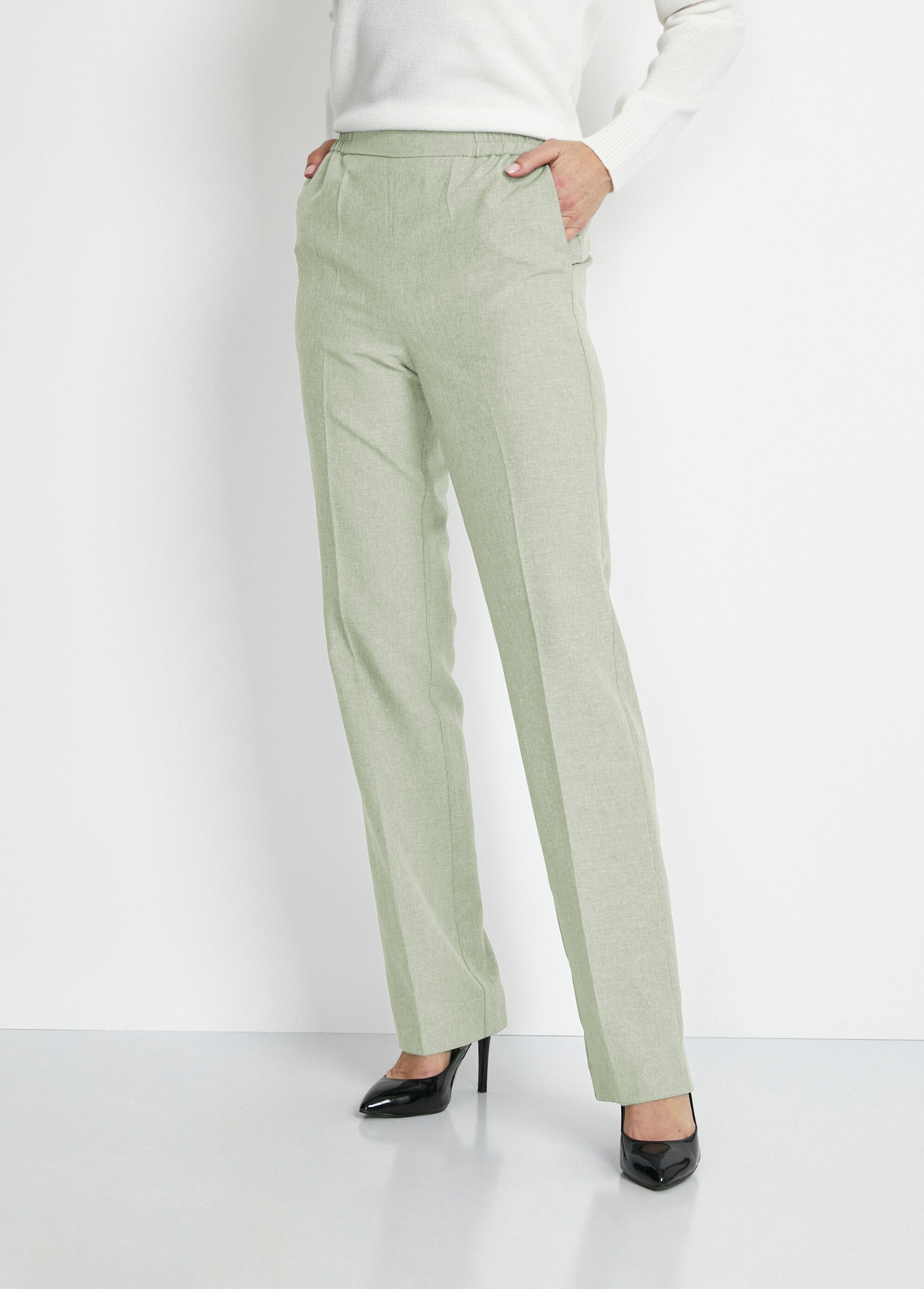 Pantalon_droit_ceinture_semi-élastiquée_Vert_amande_FA1_slim