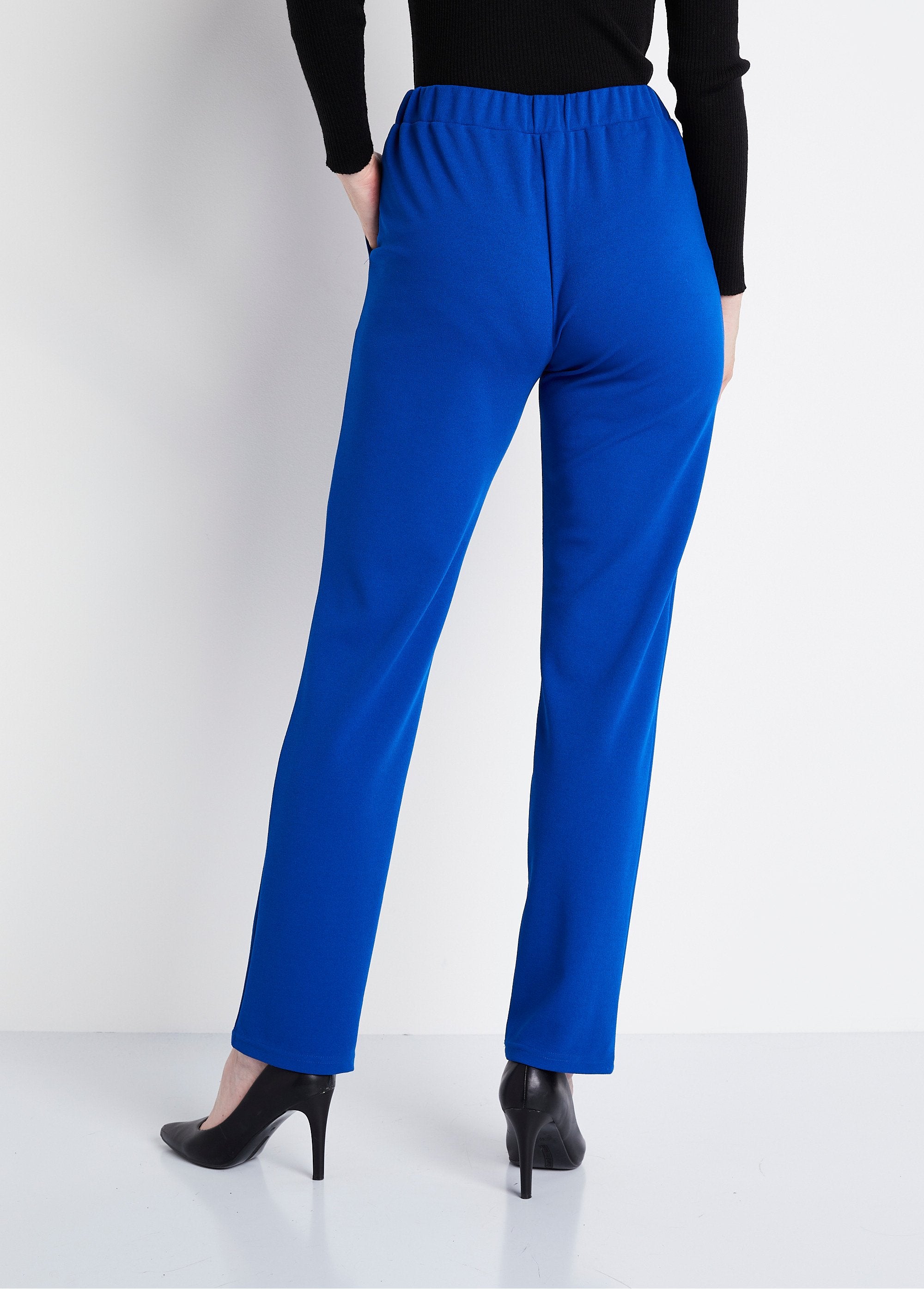 Pantalon_droit_taille_élastiquée_maille_crêpe_Bleu_dur_DO1_slim