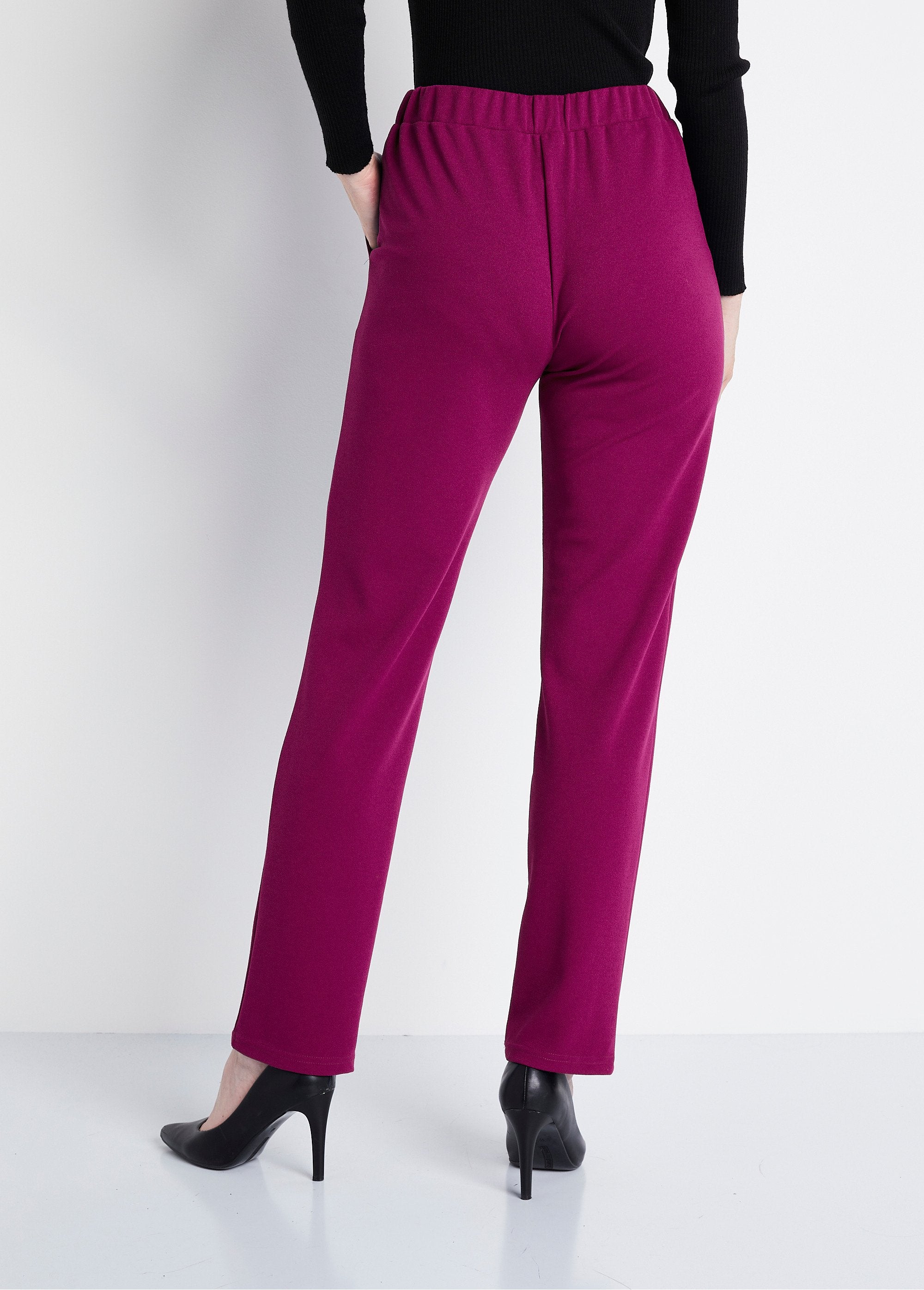 Pantalon_droit_taille_élastiquée_maille_crêpe_Cassis_DO1_slim