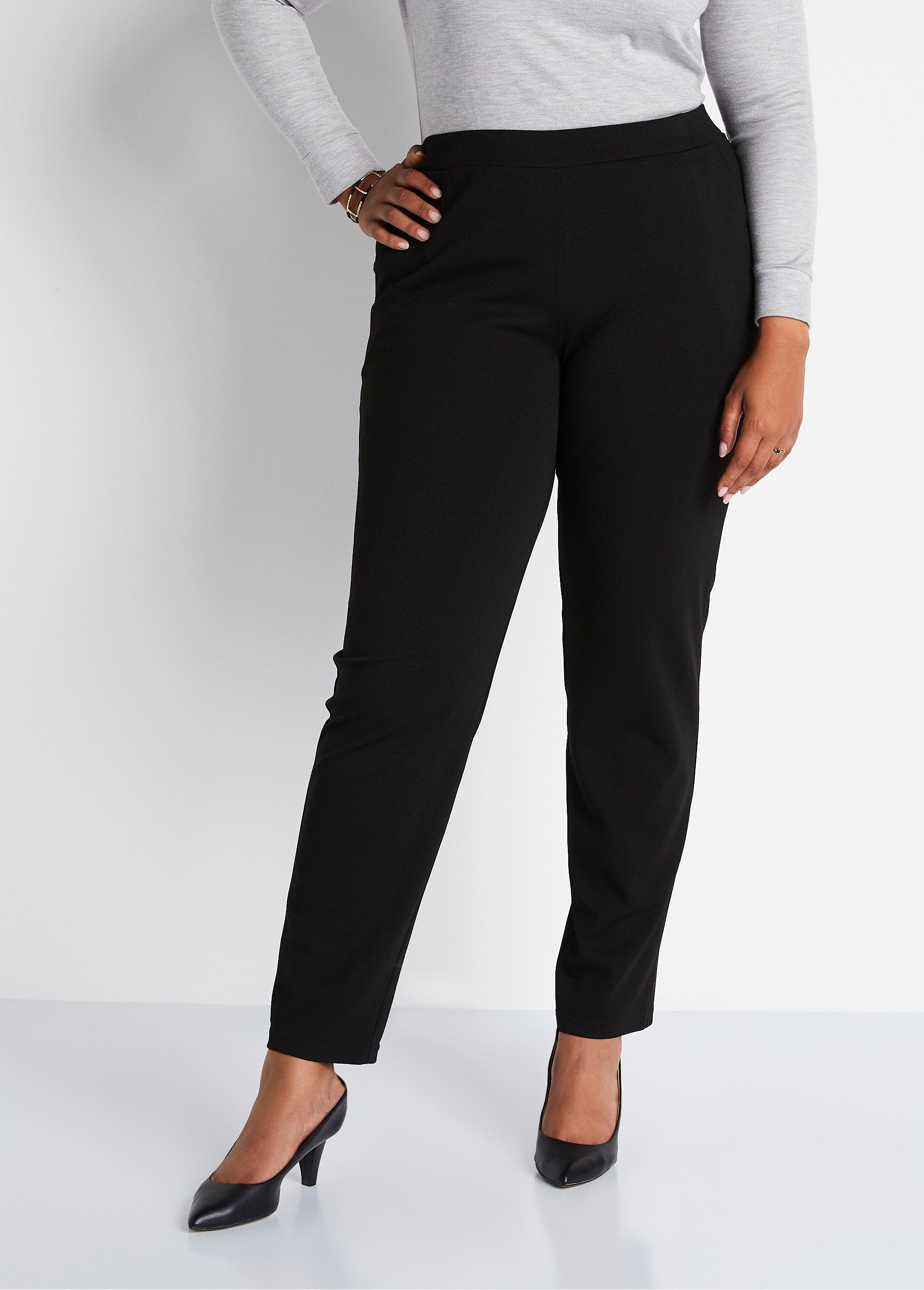 Pantalon_droit_taille_élastiquée_maille_crêpe_Noir_FA1_curvy