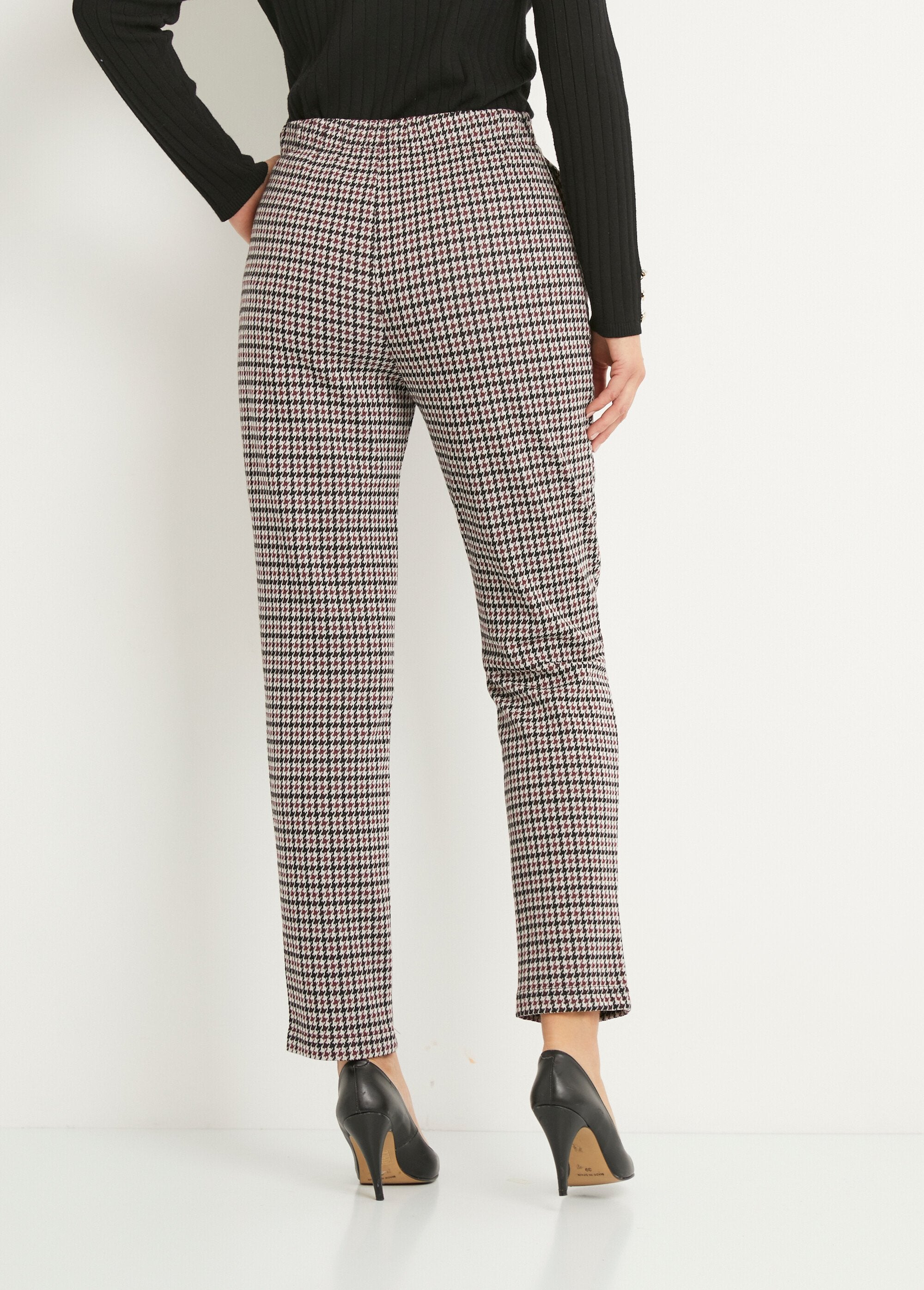 Pantalon_droit_taille_élastiquée_maille_stretch_Bordeaux_et_noir_DO1_slim