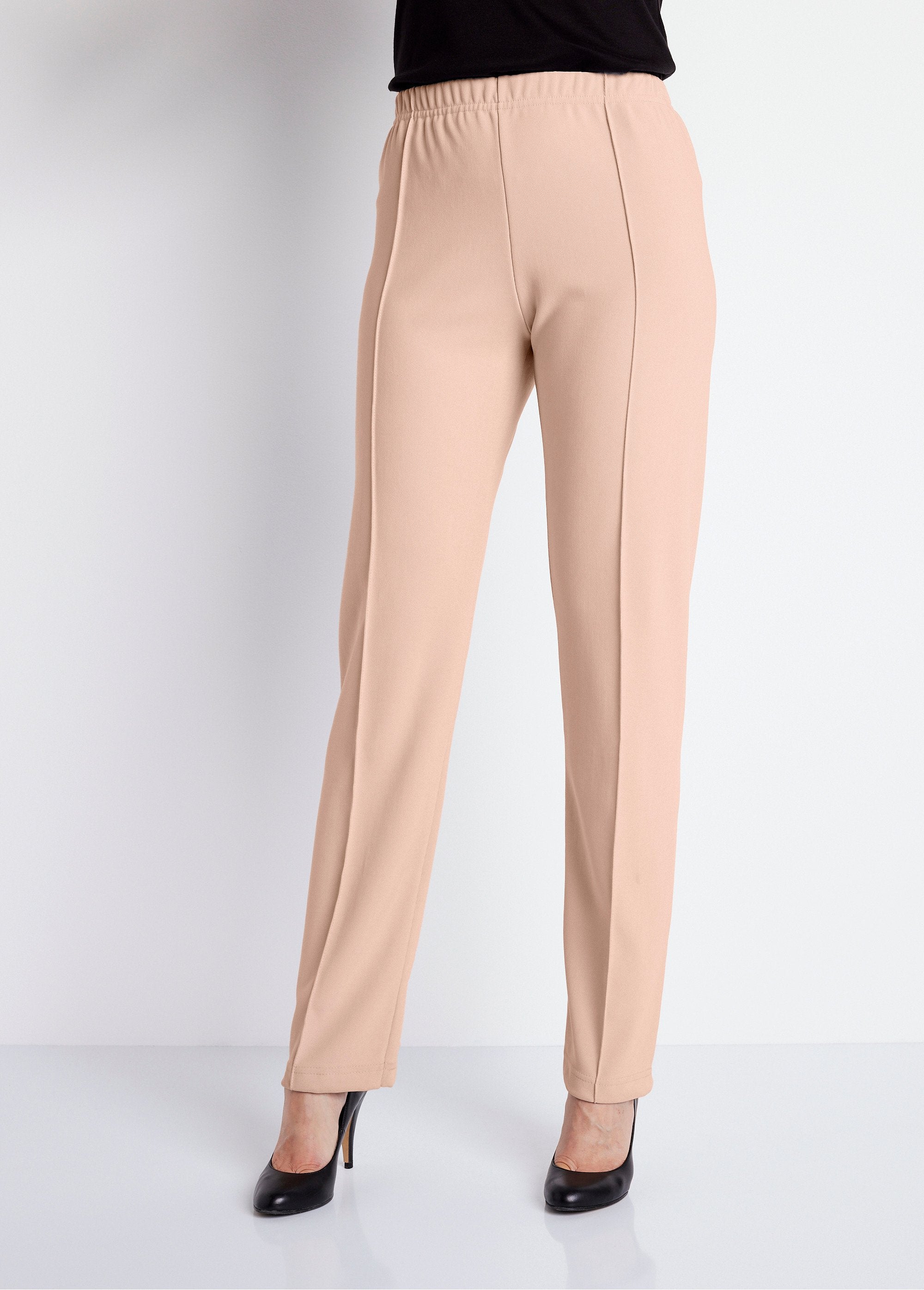 Pantalon_droit_taille_élastiquée_maille_côtelée_Beige_FA1_slim