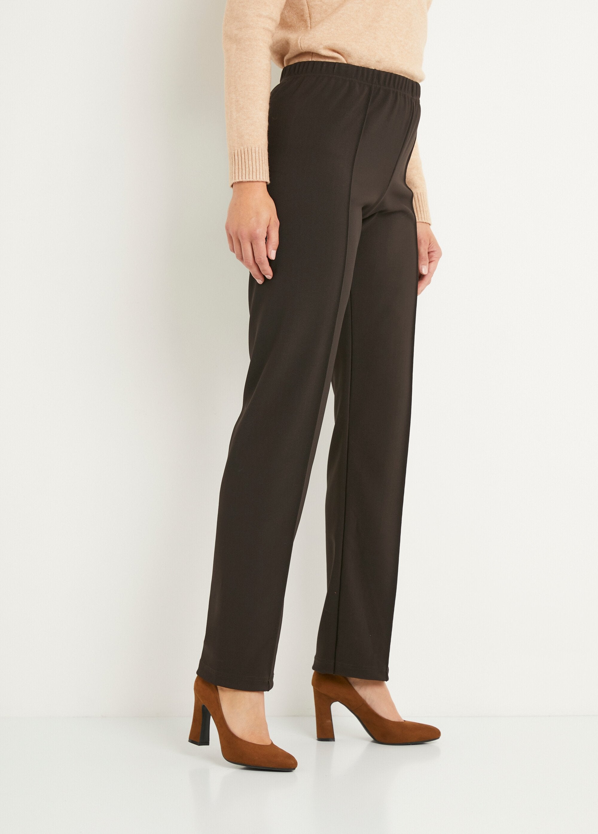 Pantalon_droit_taille_élastiquée_maille_côtelée_Marron_DR1_slim