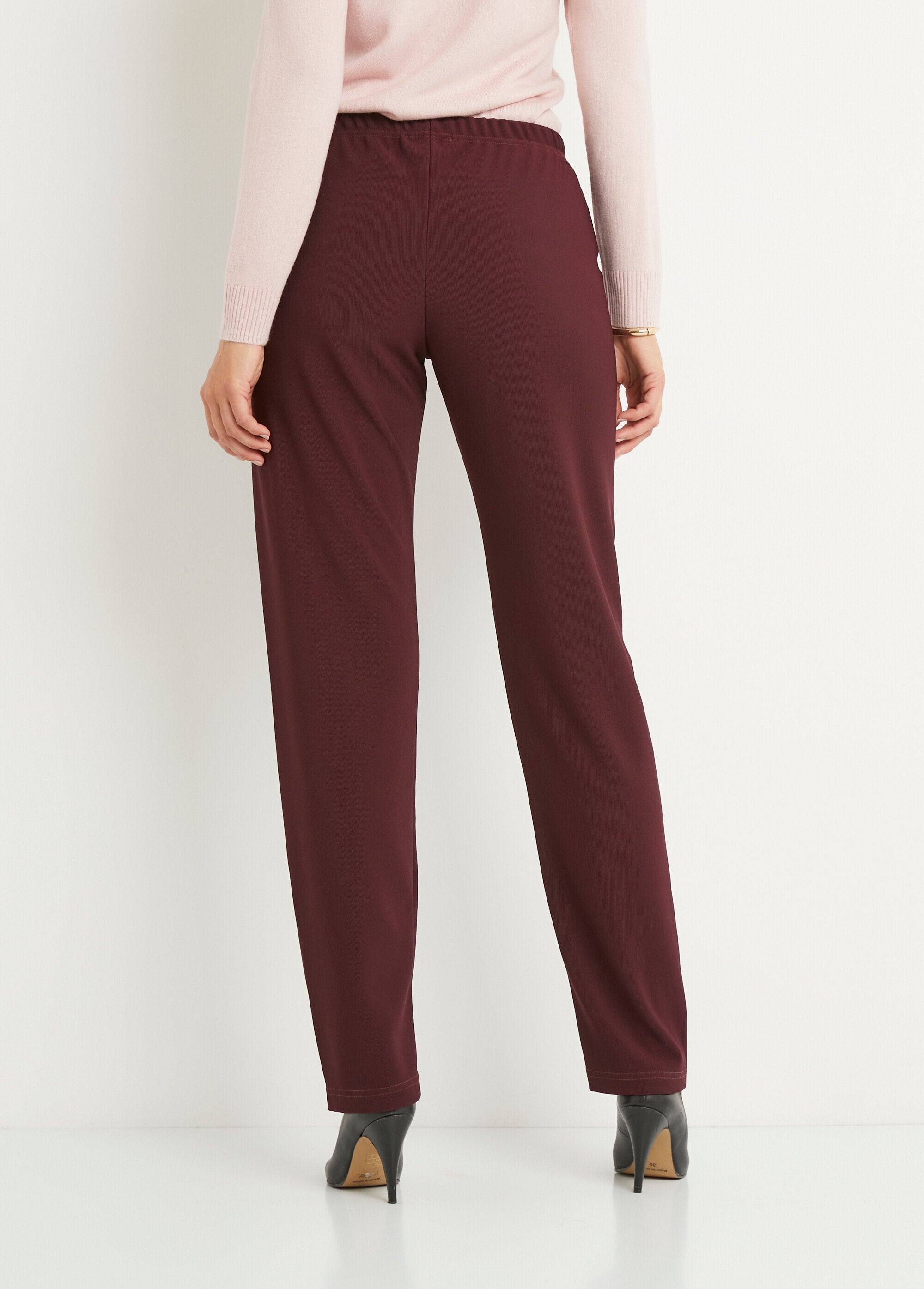 Pantalon_droit_taille_élastiquée_maille_côtelée_Bordeaux_DO1_slim