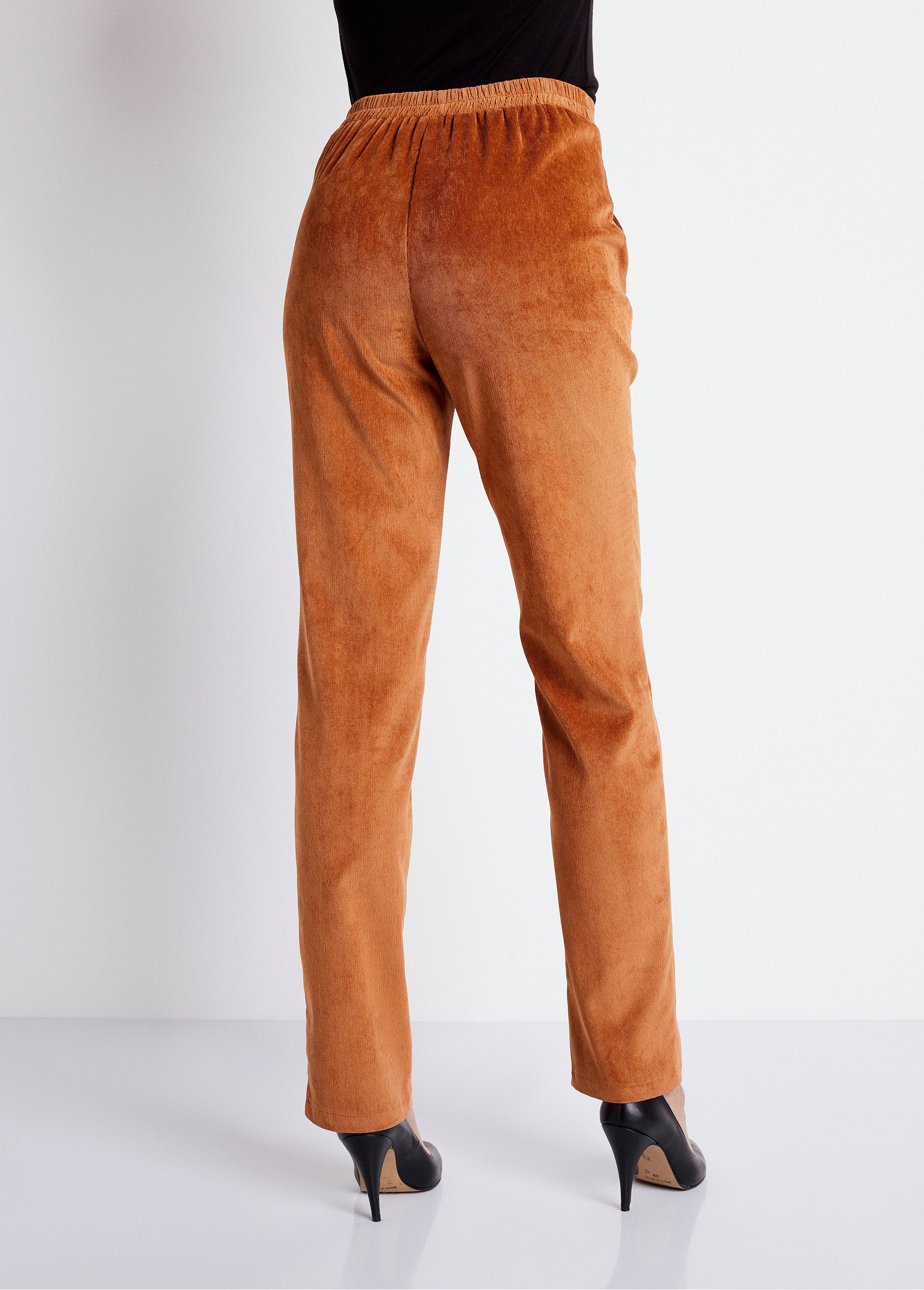 Pantalon_droit_taille_élastiquée_velours_milleraies_Caramel_DO1_slim