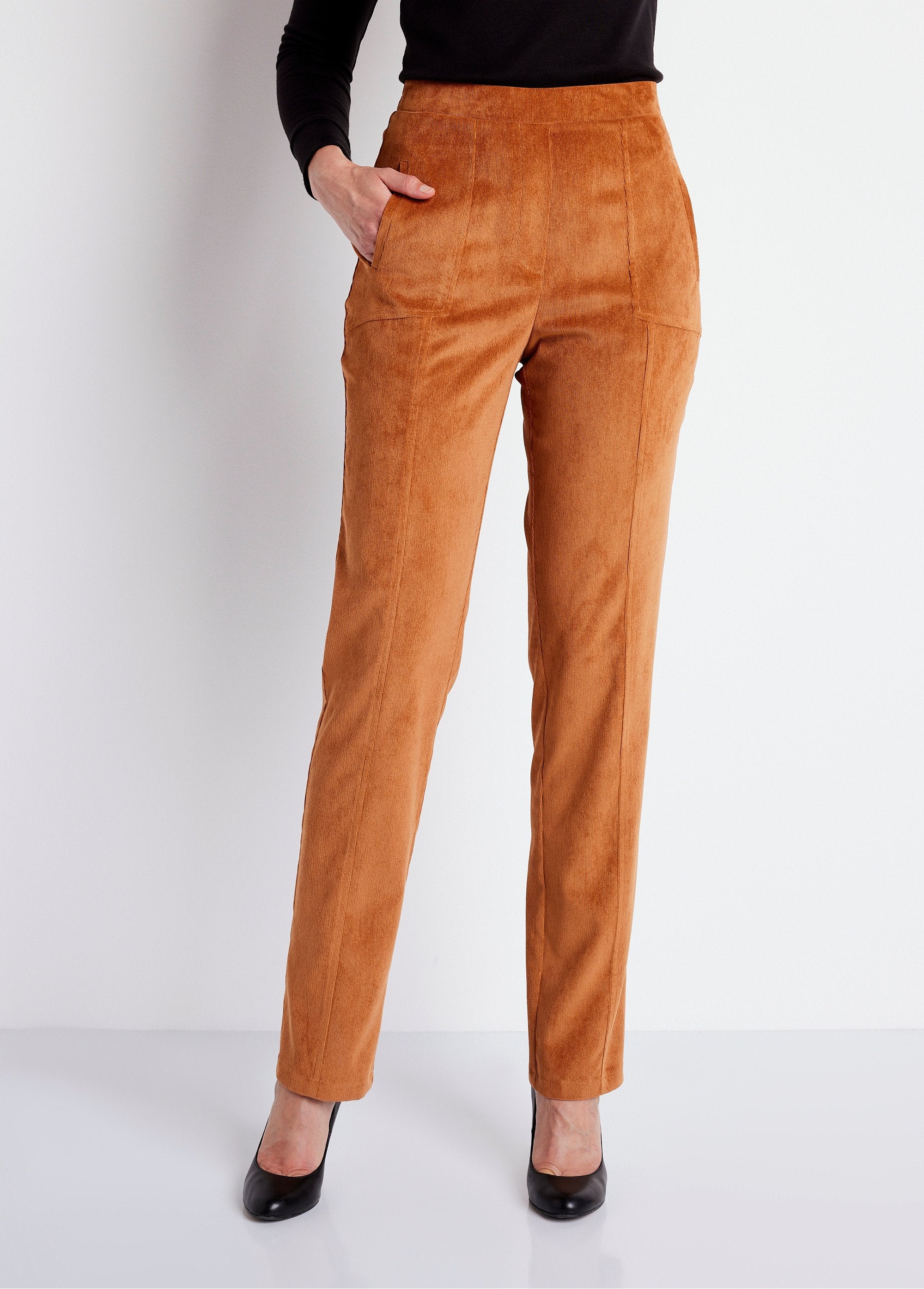 Pantalon_droit_taille_élastiquée_velours_milleraies_Caramel_FA1_slim