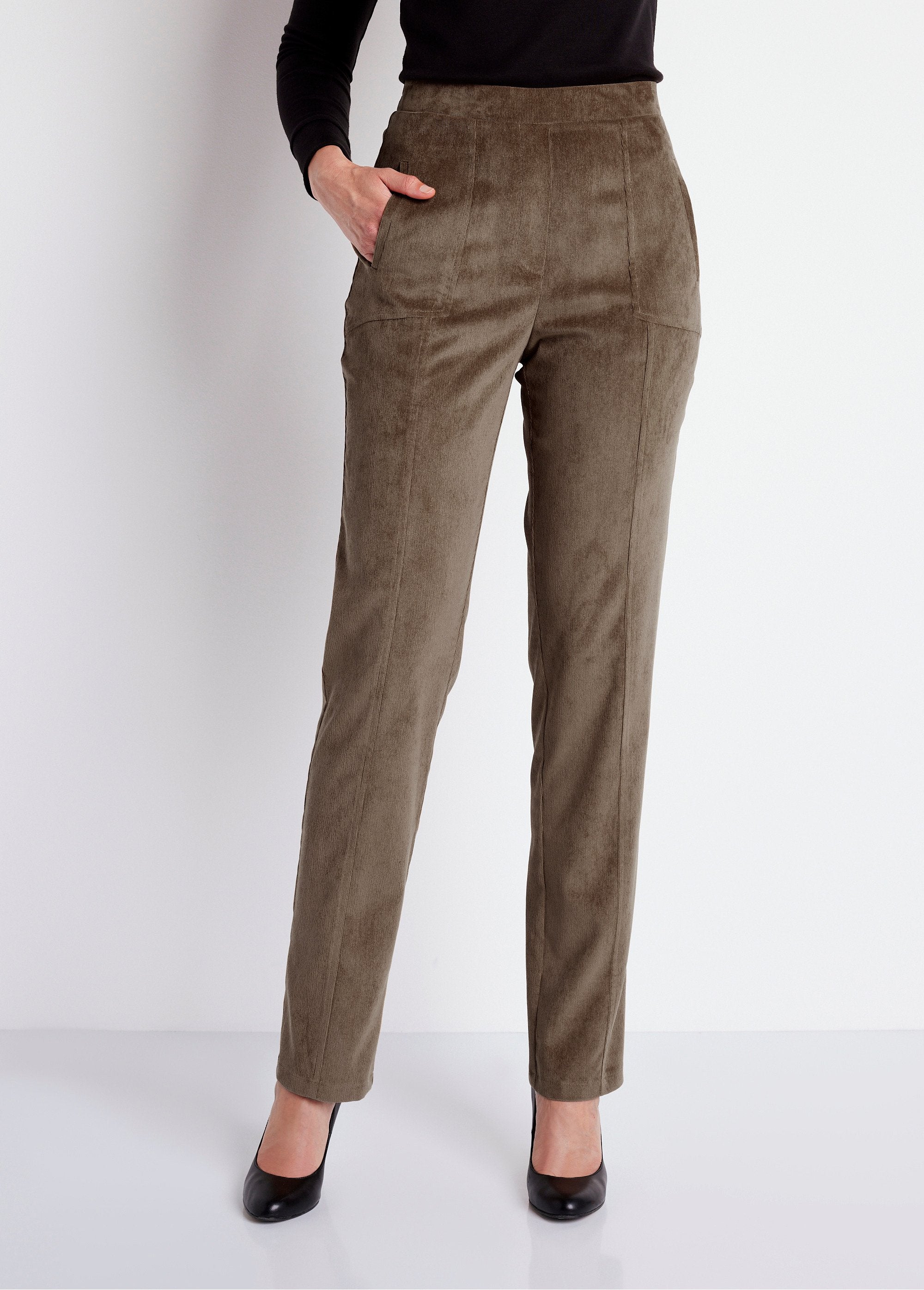 Pantalon_droit_taille_élastiquée_velours_milleraies_Taupe_FA1_slim