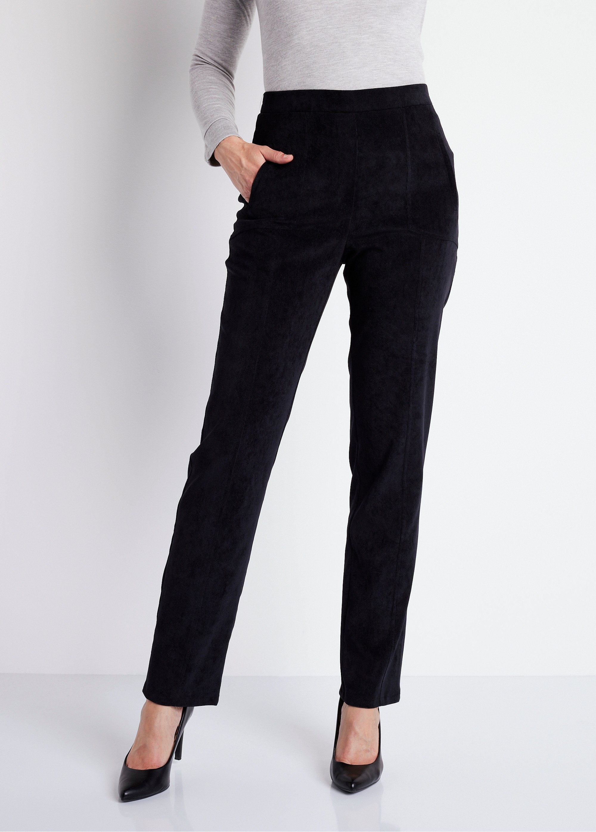 Pantalon_droit_taille_élastiquée_velours_milleraies_Noir_FA1_slim