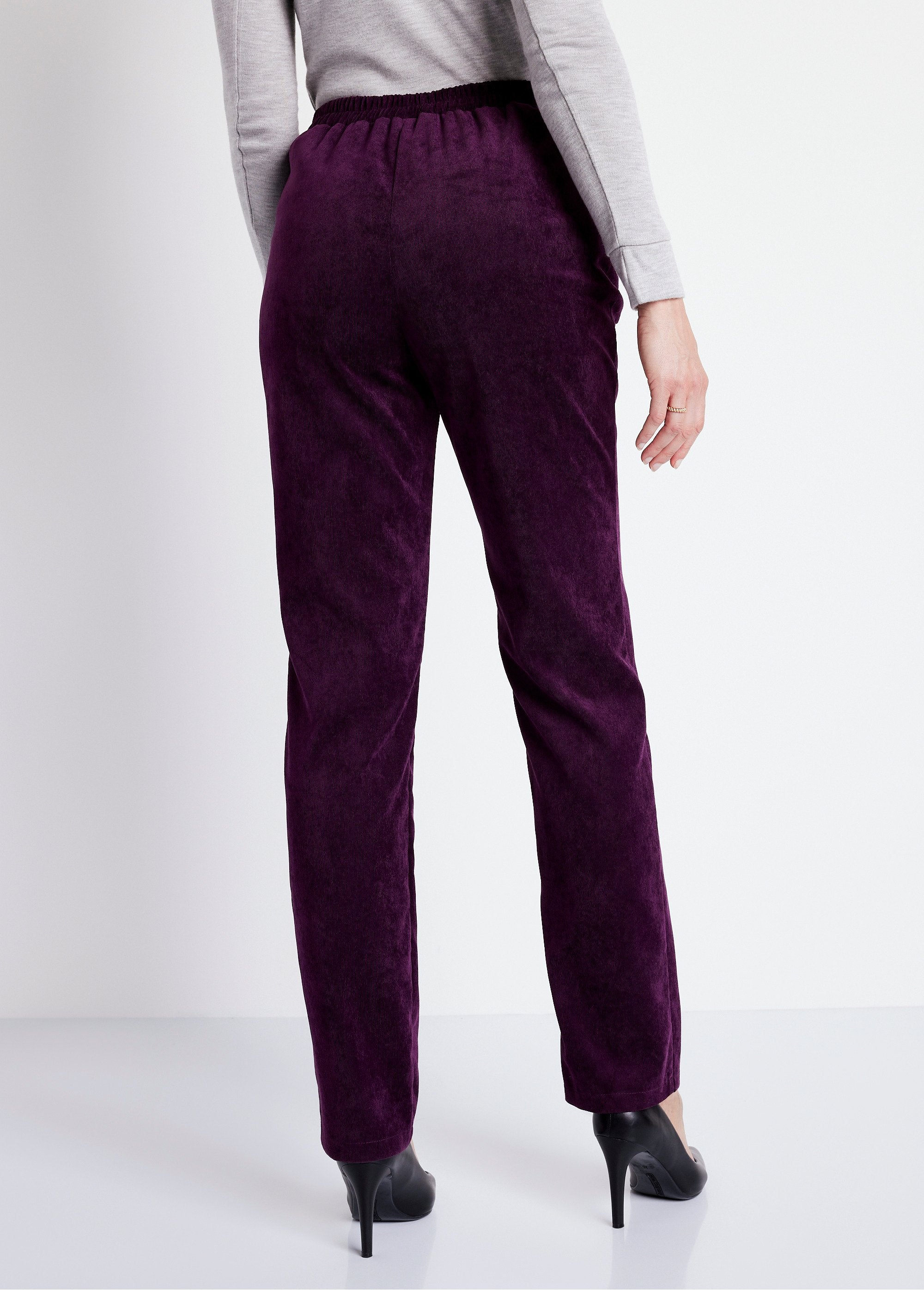 Pantalon_droit_taille_élastiquée_velours_milleraies_Prune_DO1_slim