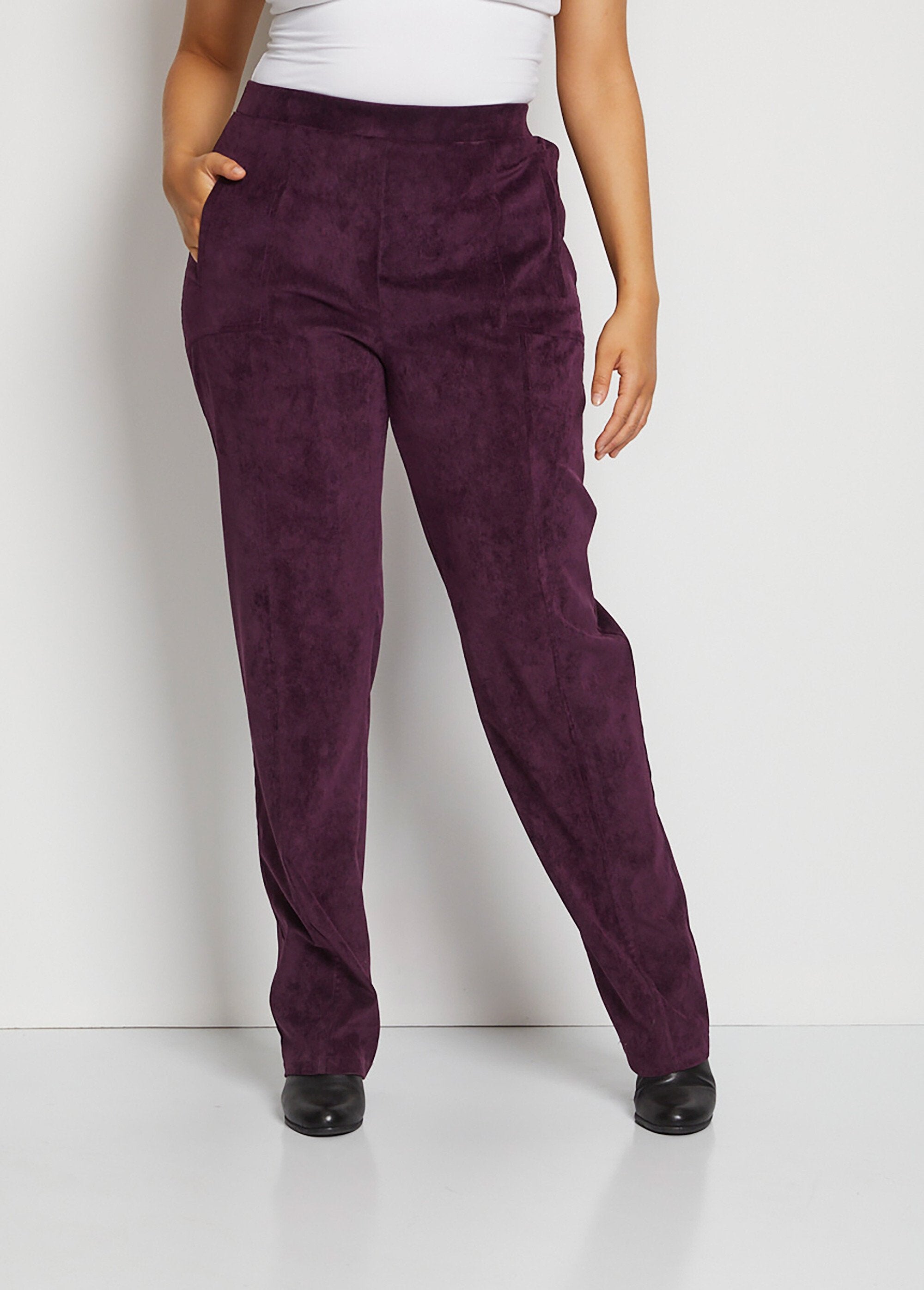 Pantalon_droit_taille_élastiquée_velours_milleraies_Prune_FA1_curvy