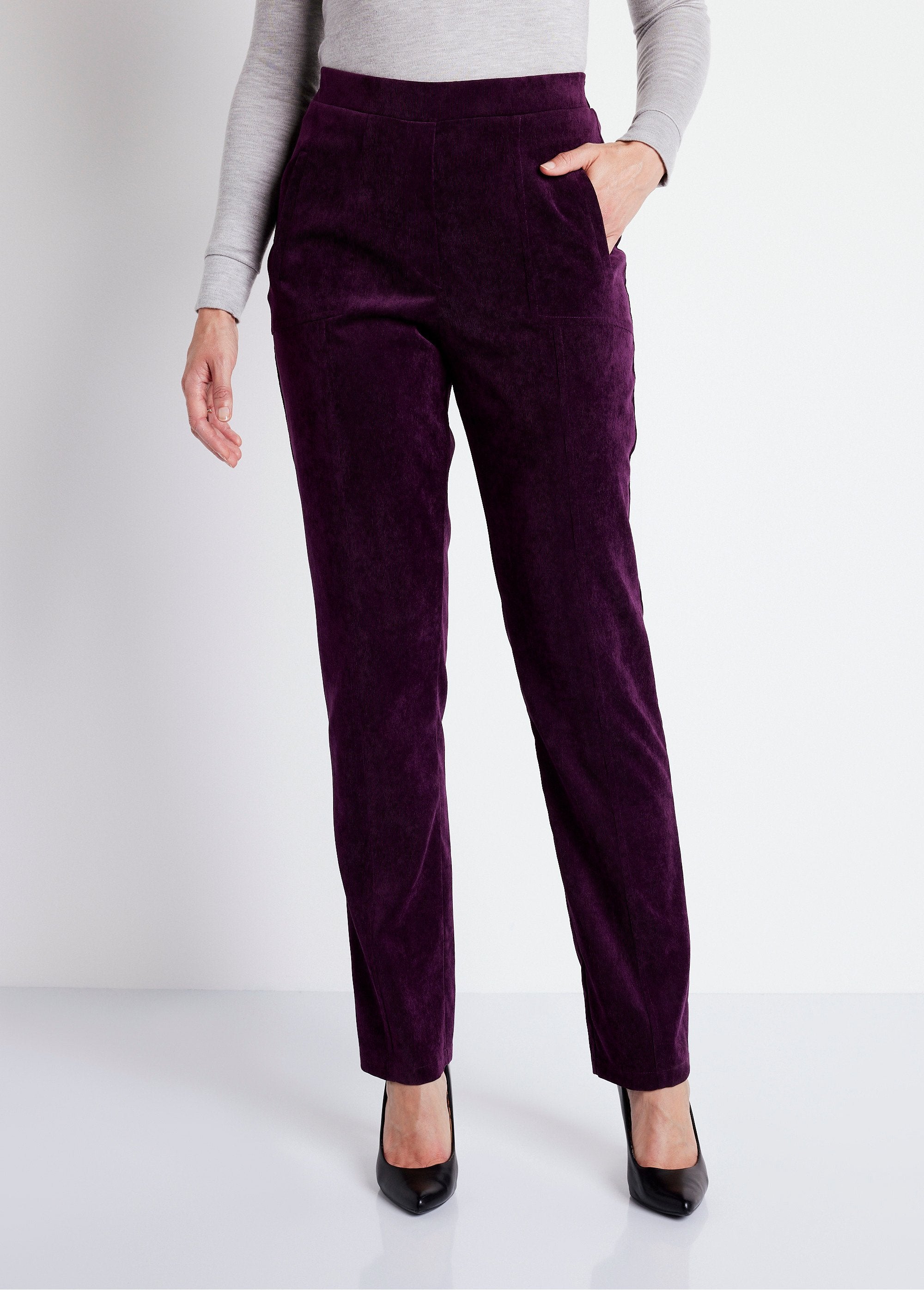 Pantalon_droit_taille_élastiquée_velours_milleraies_Prune_FA2_slim